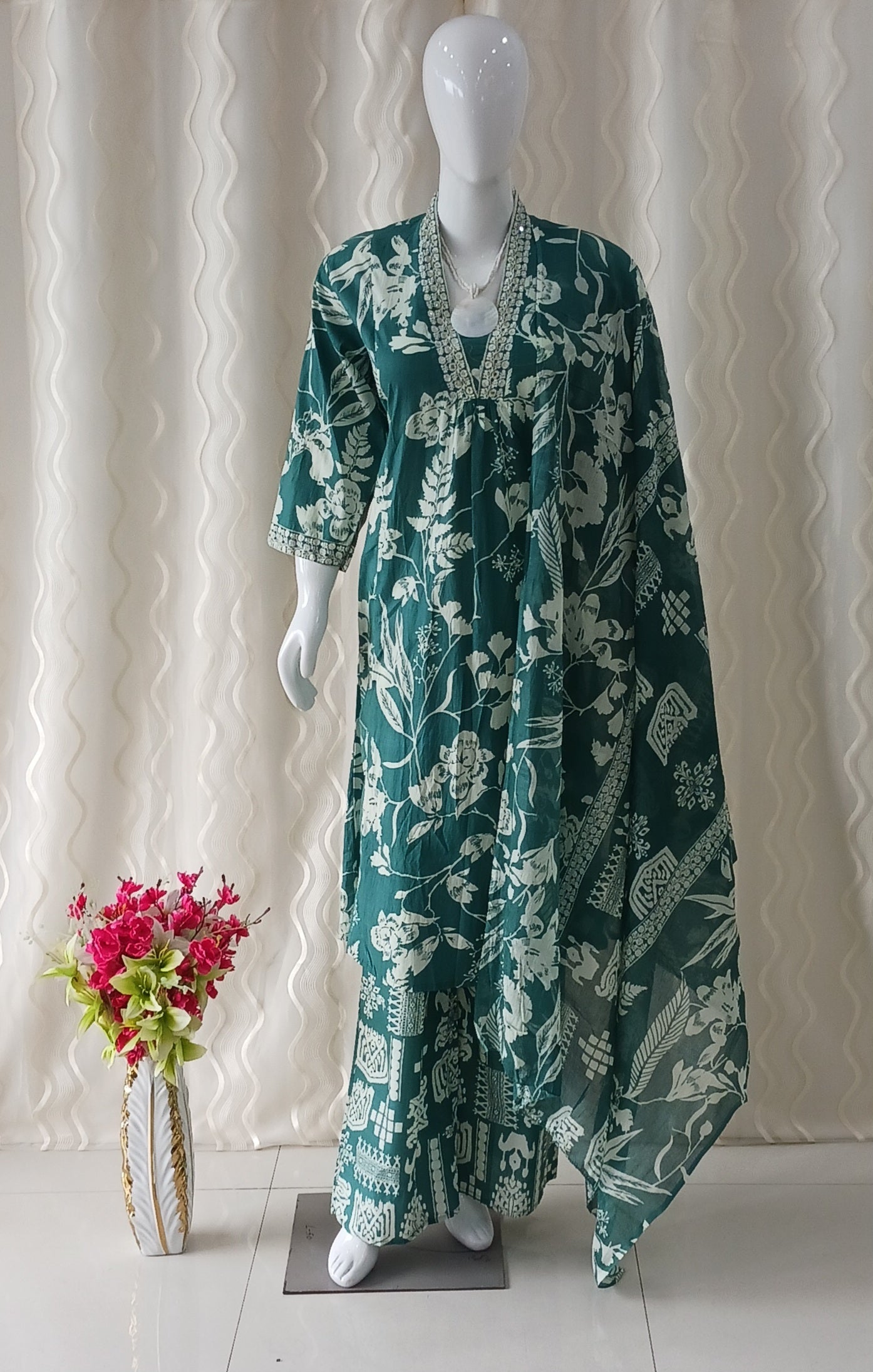Anarkali 3-Piece Suit with Dupatta and 3/4 Sleeves