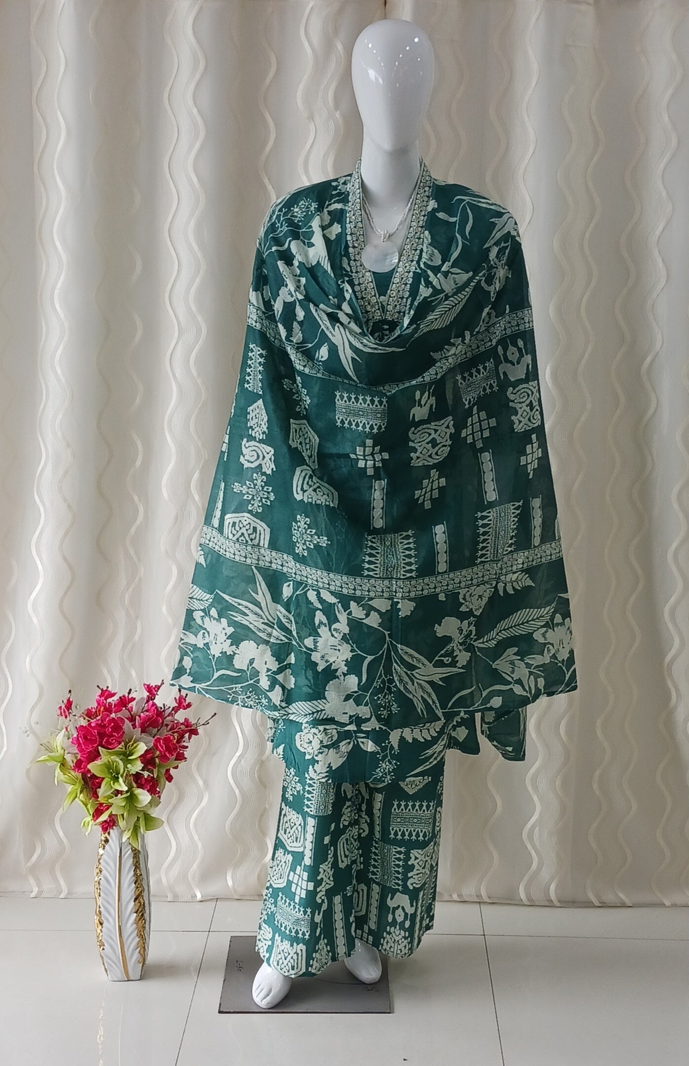 Anarkali 3-Piece Suit with Dupatta and 3/4 Sleeves