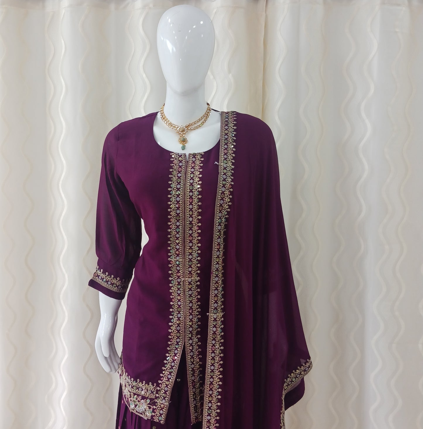 Straight Cut Kaftan Pant 3-Piece Suit with Dupatta and 3/4 Sleeves