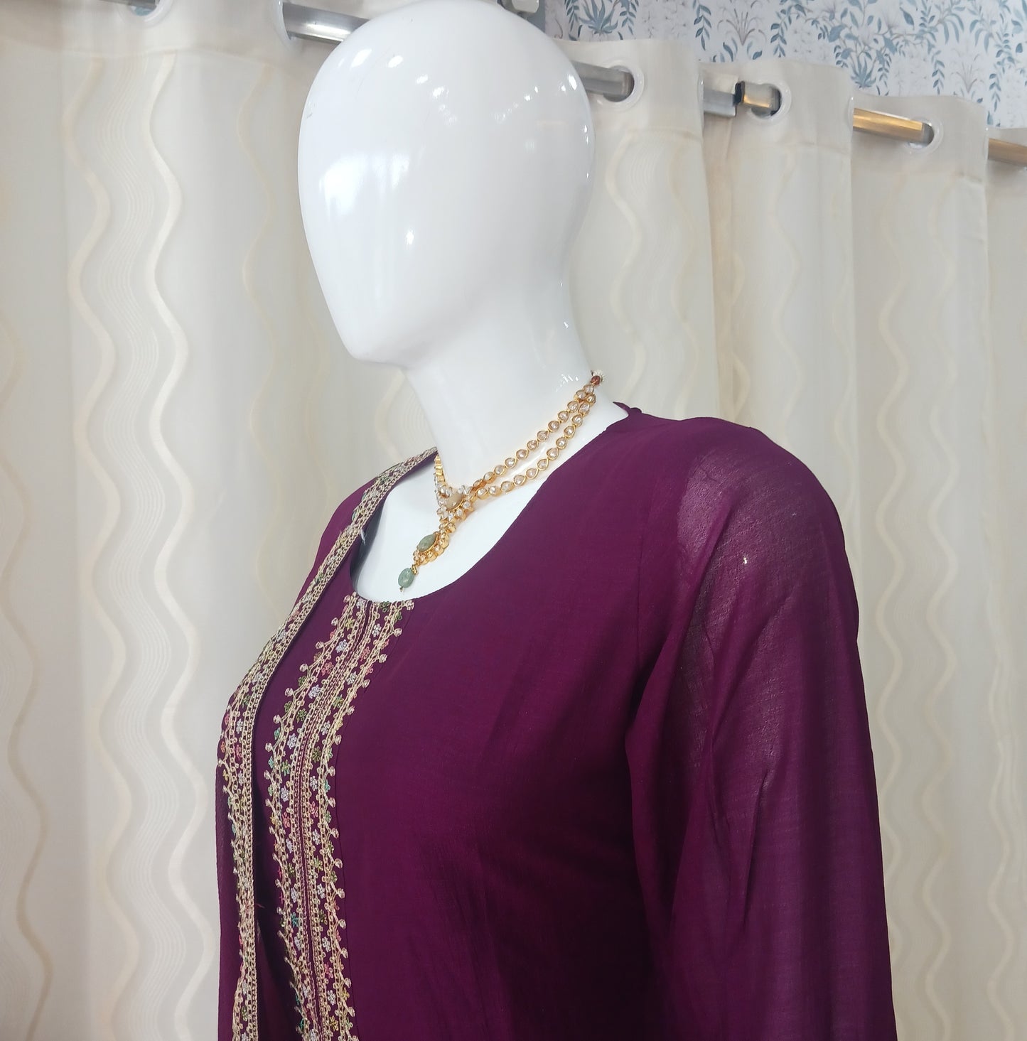 Straight Cut Kaftan Pant 3-Piece Suit with Dupatta and 3/4 Sleeves