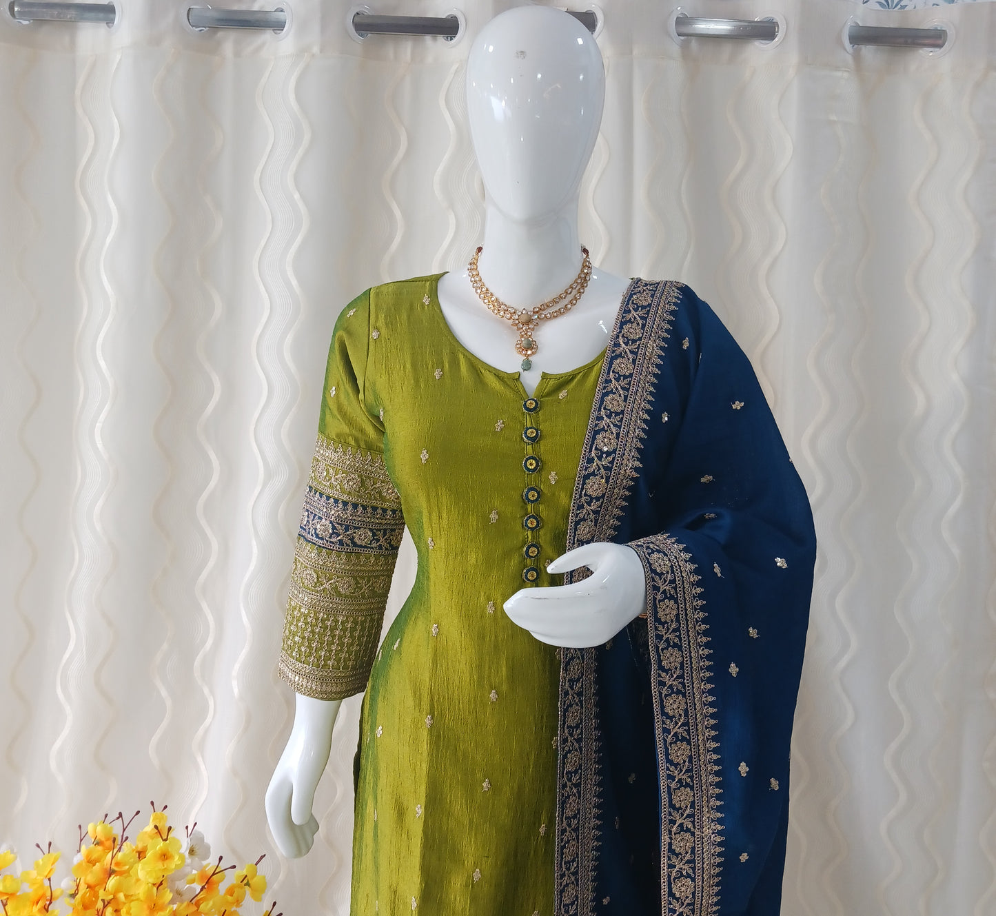 Straight Cut 3-Piece Suit with Dupatta and Full Sleeves
