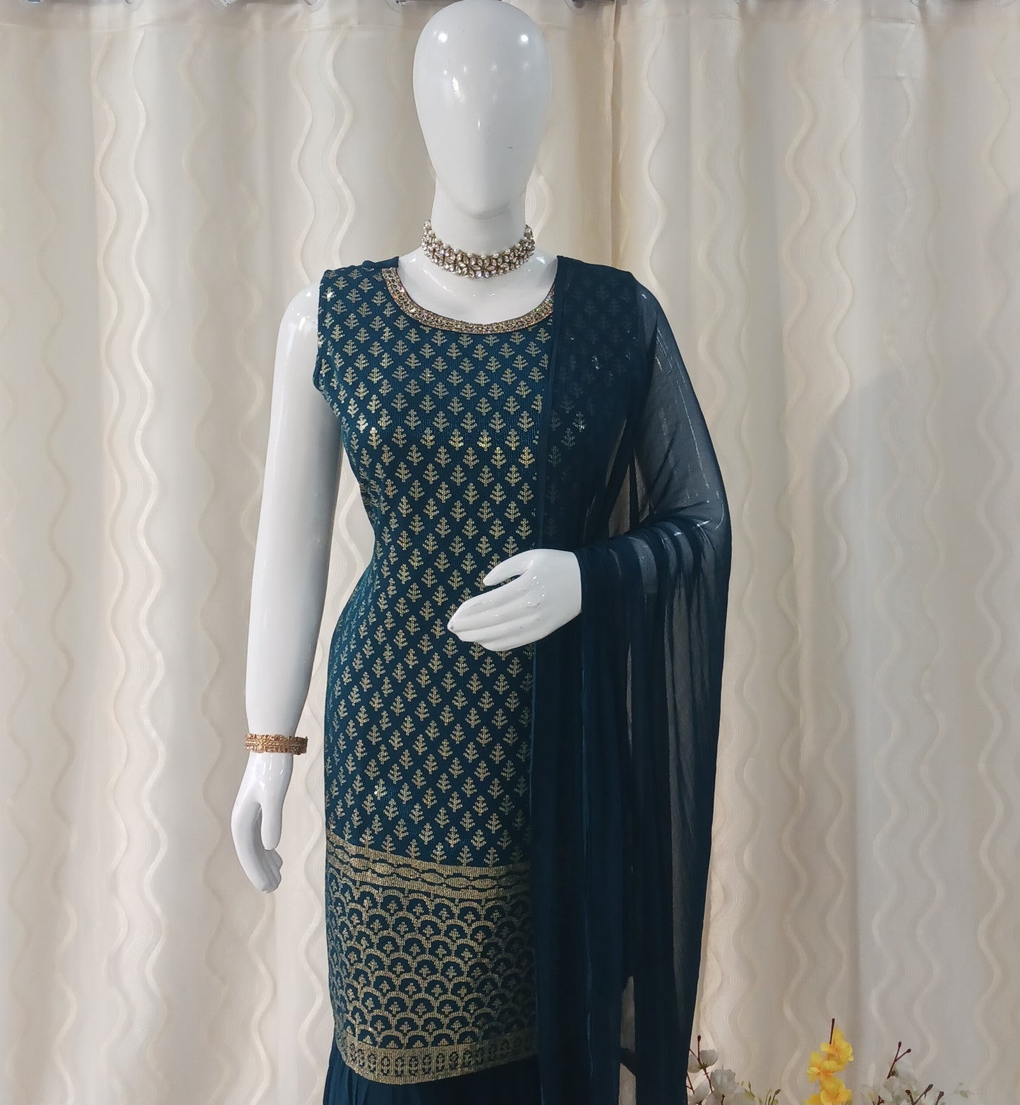 Straight Cut Garara 3-Piece Suit with Dupatta and Detachable Sleeves