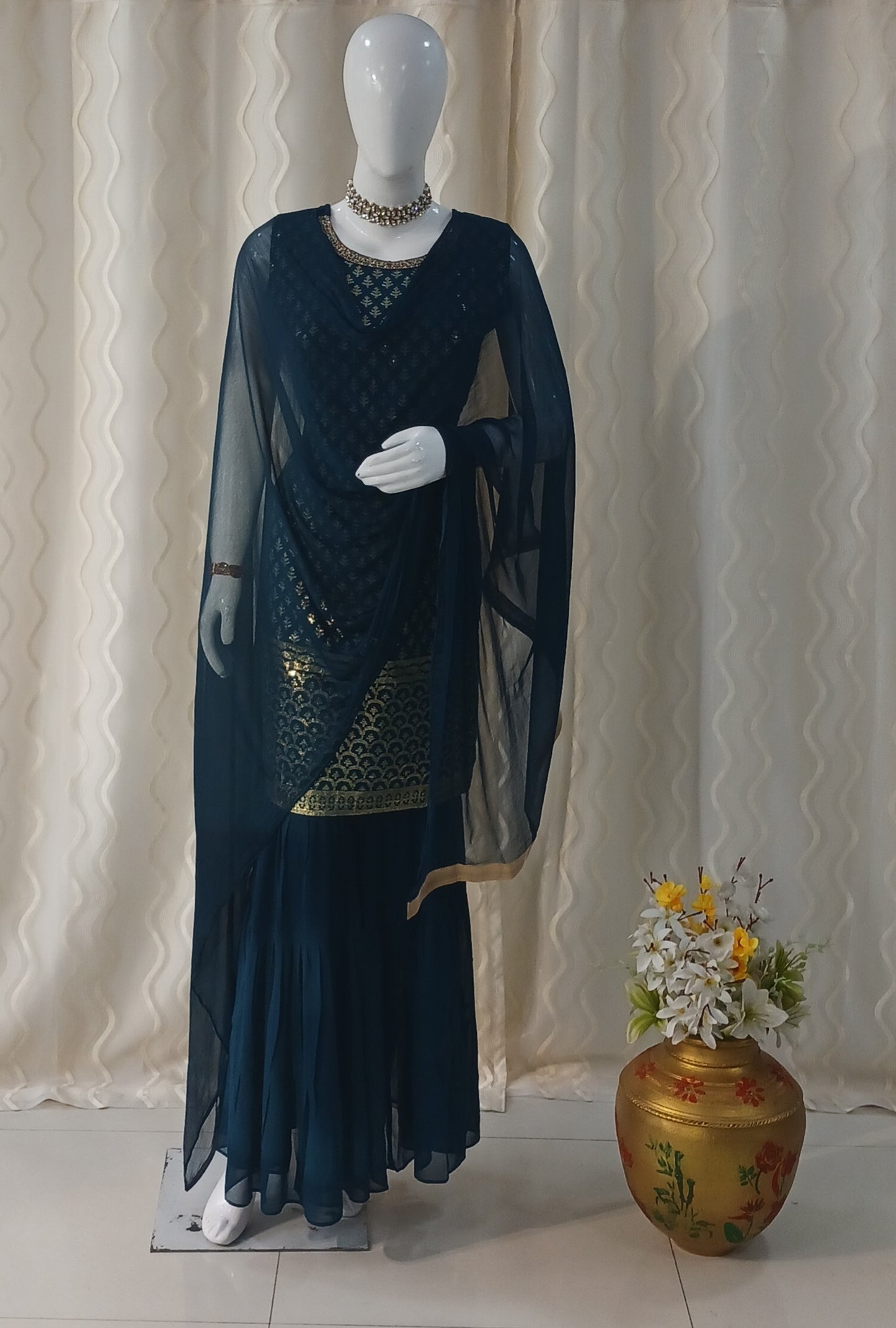 Straight Cut Garara 3-Piece Suit with Dupatta and Detachable Sleeves