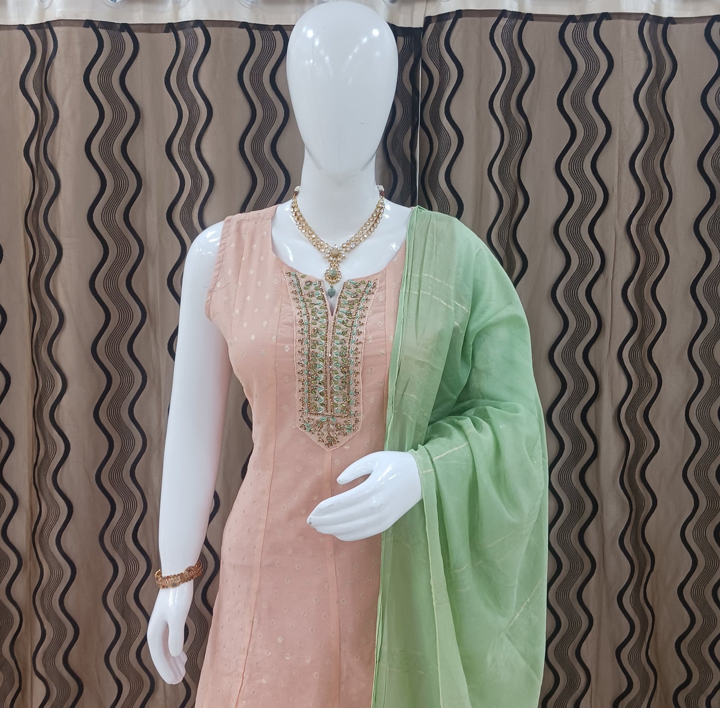 Anarkali 3-Piece Suit with Dupatta and Detachable Sleeves