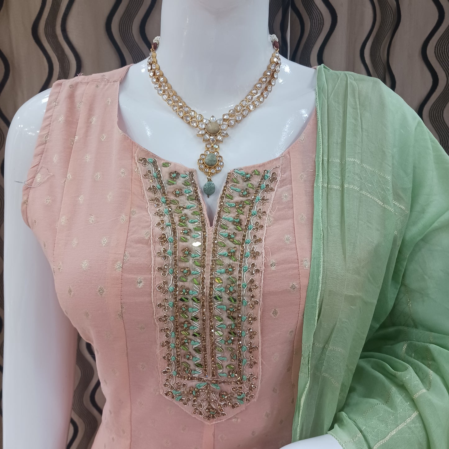 Anarkali 3-Piece Suit with Dupatta and Detachable Sleeves