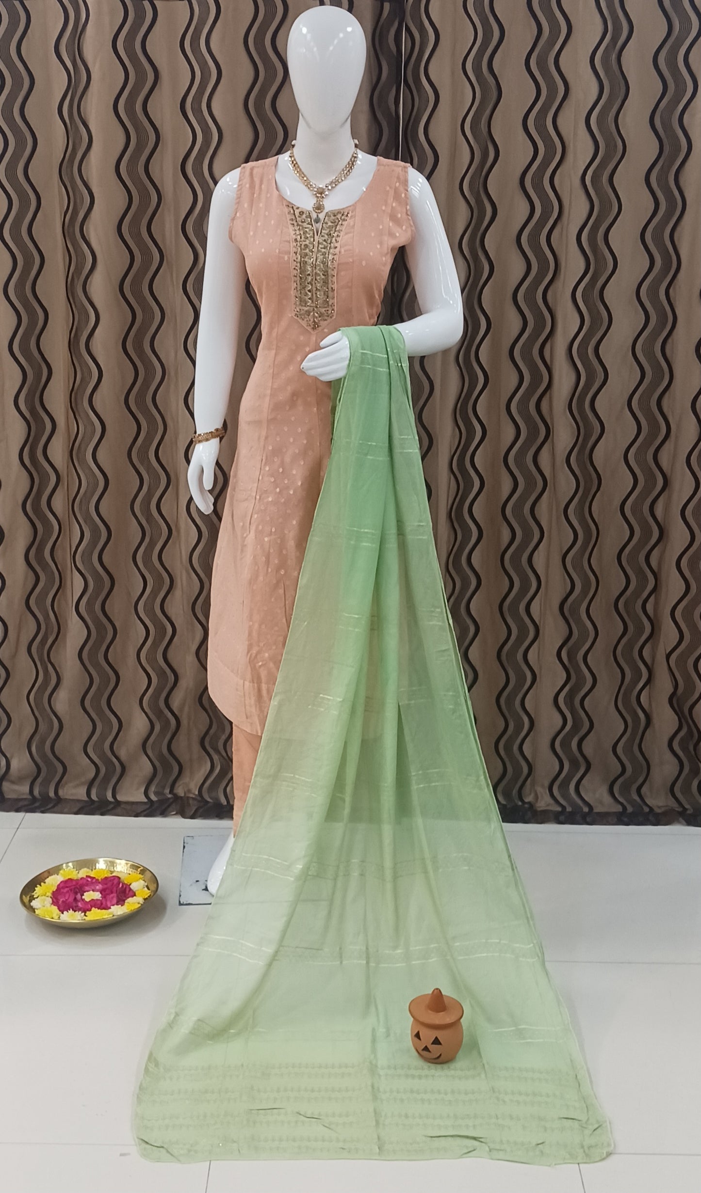 Anarkali 3-Piece Suit with Dupatta and Detachable Sleeves
