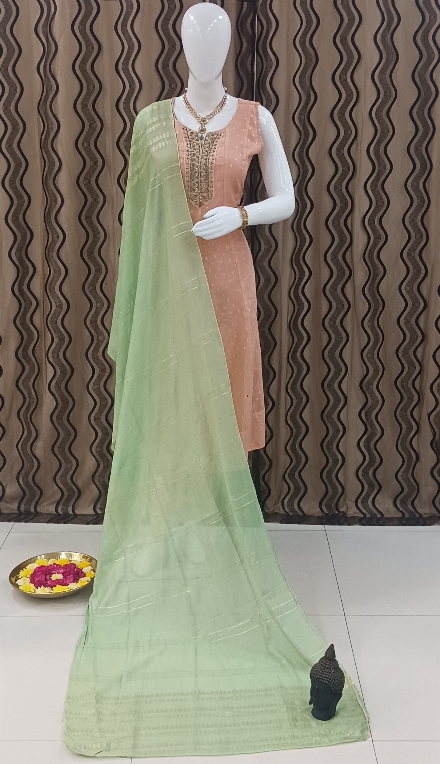 Anarkali 3-Piece Suit with Dupatta and Detachable Sleeves