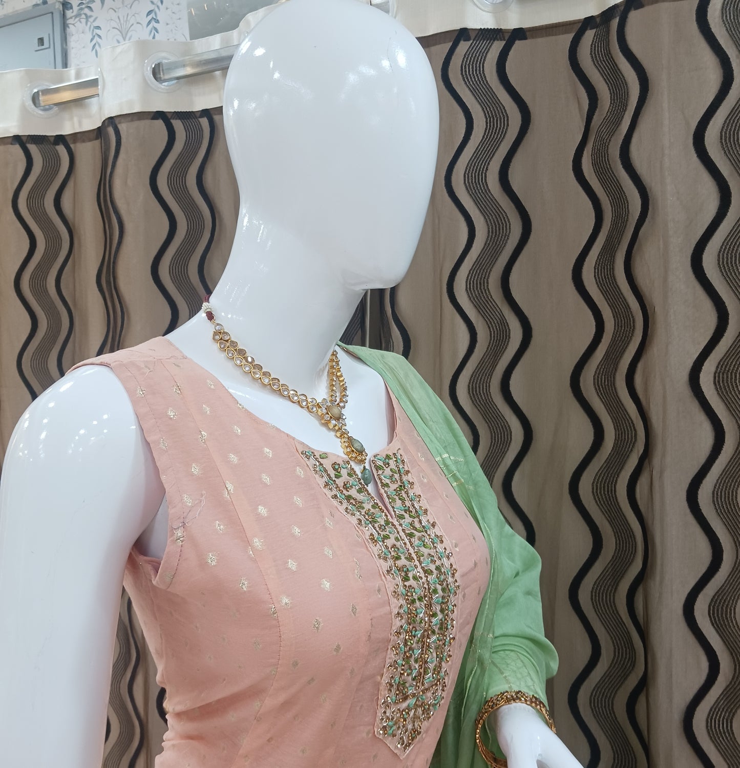 Anarkali 3-Piece Suit with Dupatta and Detachable Sleeves