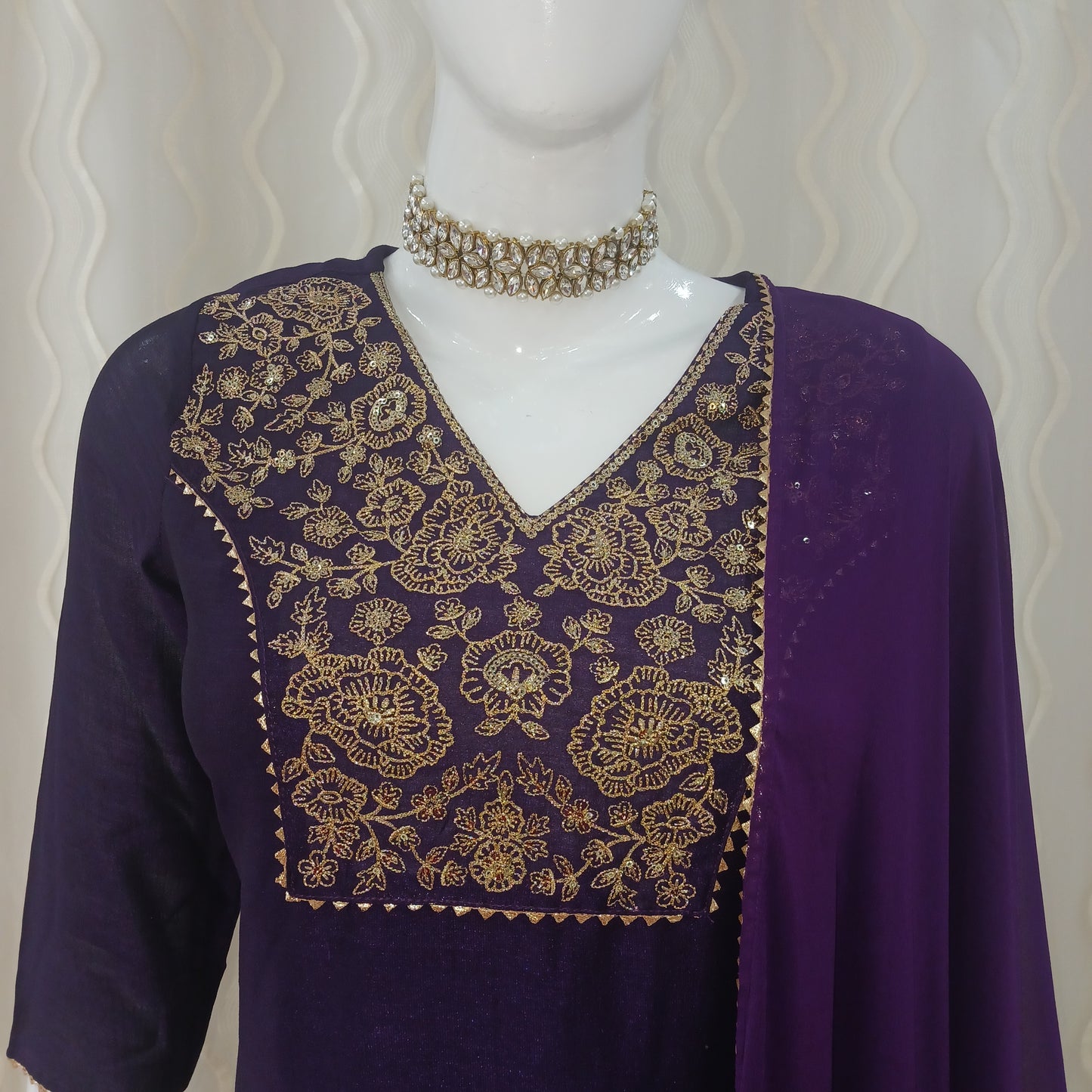 Anarkali 3-Piece Suit with Dupatta and Detachable 3/4 Sleeves