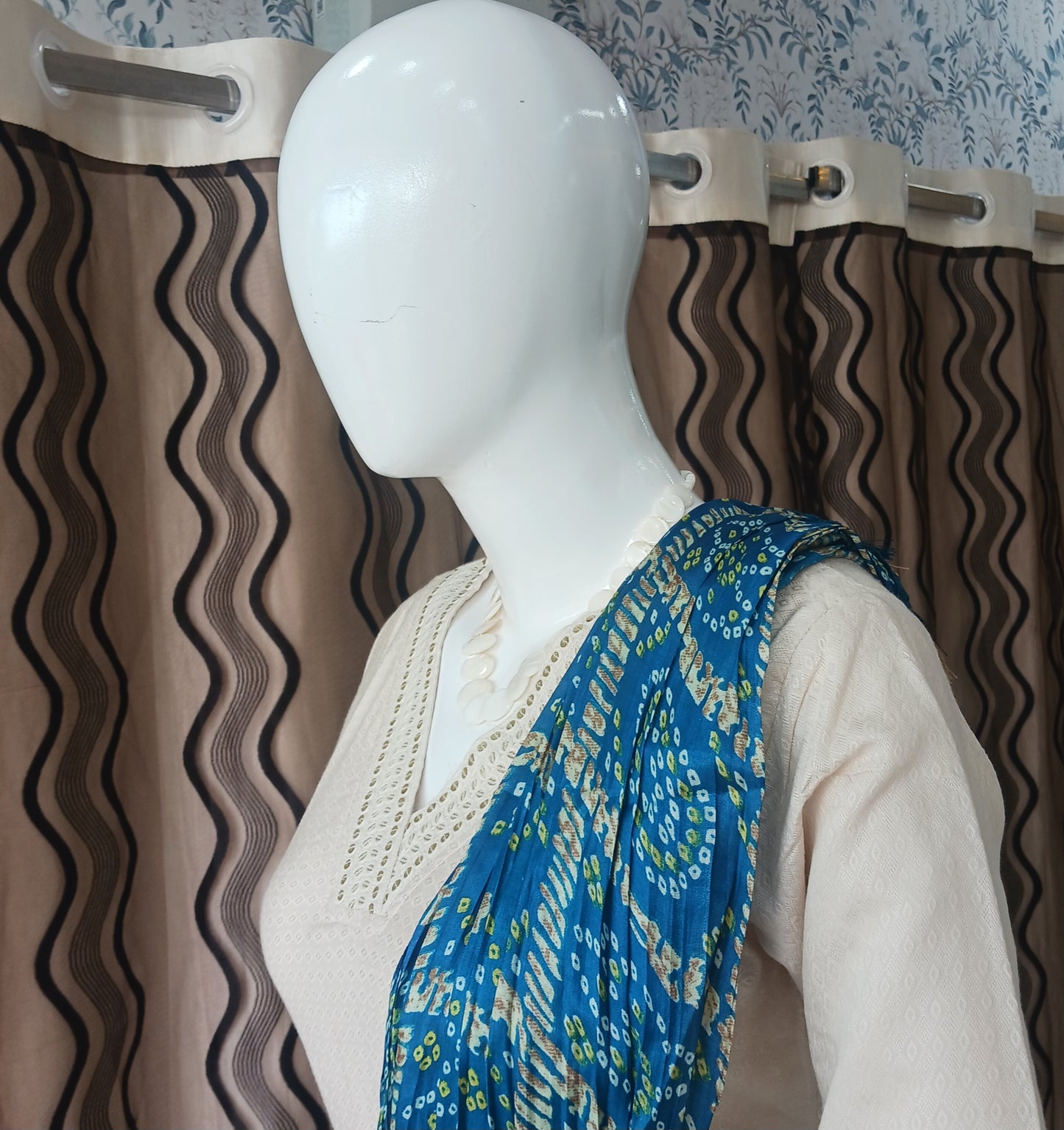 Straight Cut 3-Piece Suit with Work Bandhani Dupatta and 3/4 Sleeves