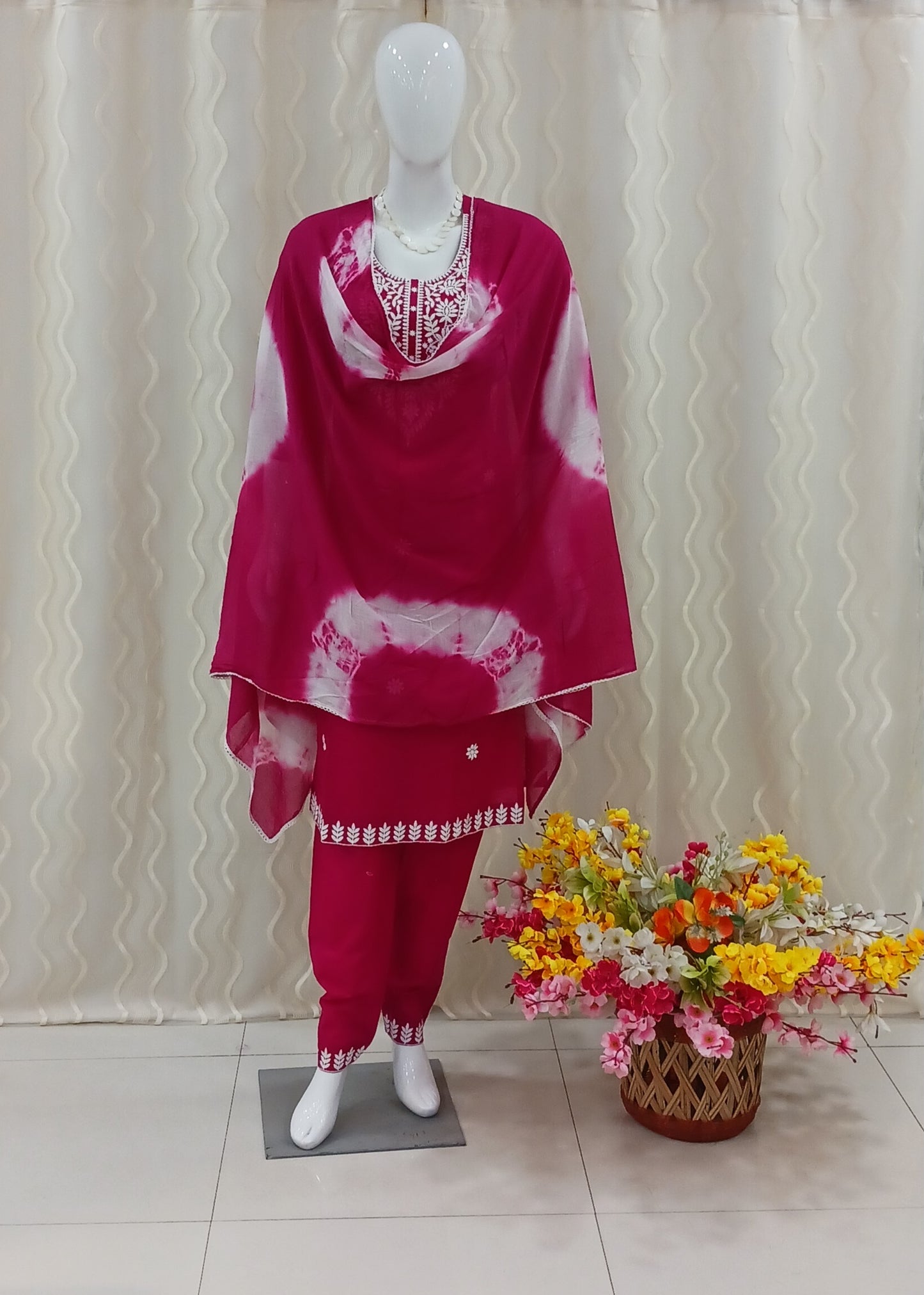 Straight Cut 3 - Piece Suit with Dupatta and 3/4 Sleeve