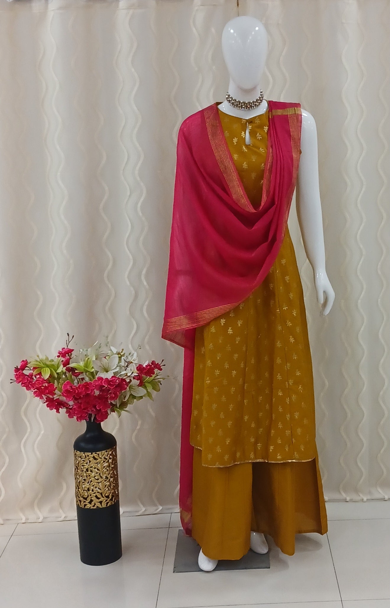 Anarkali Cut 3-Piece Suit with Dupatta and Sleeveless Design