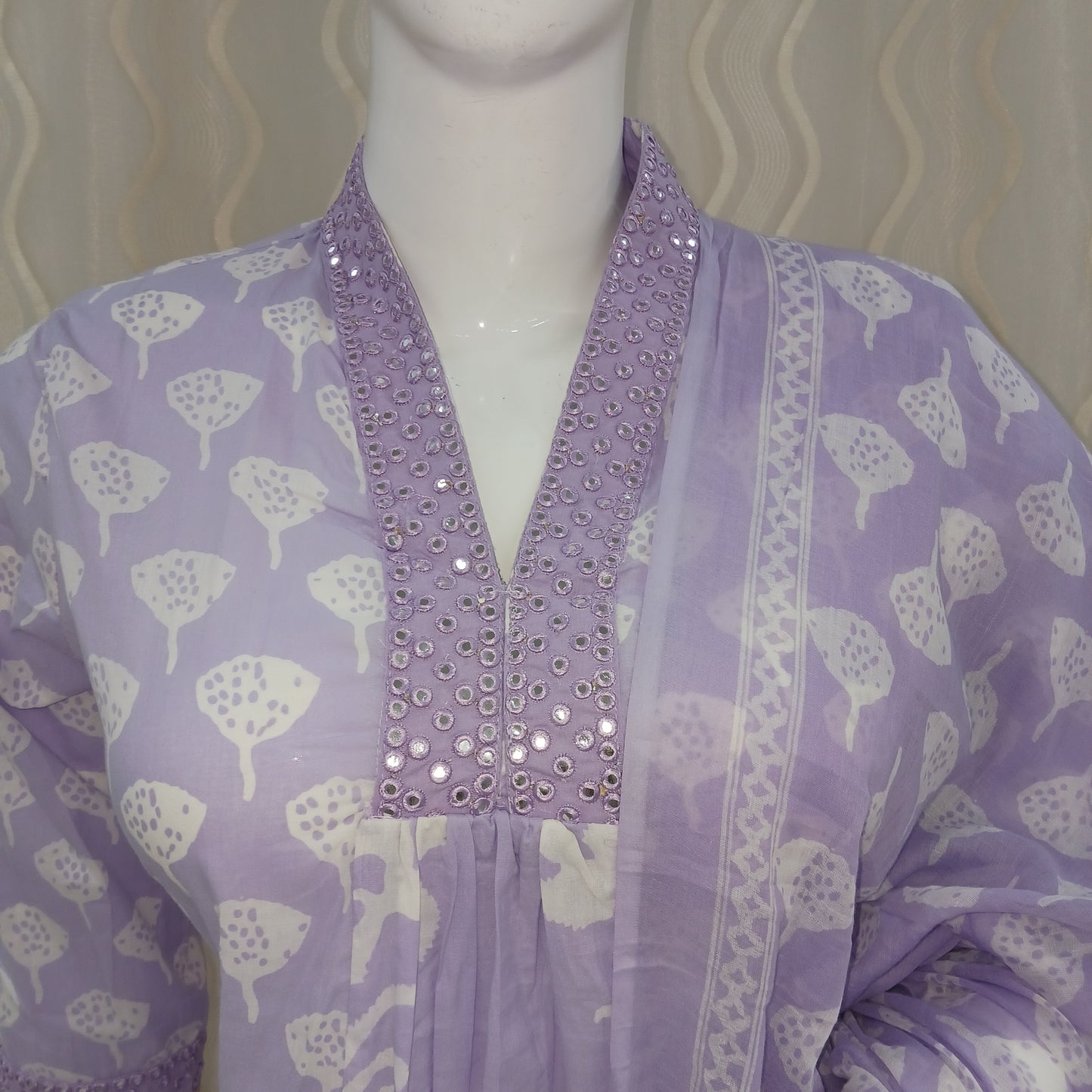 Anarkali Cut 3-Piece Suit with Dupatta and 3/4 Sleeves