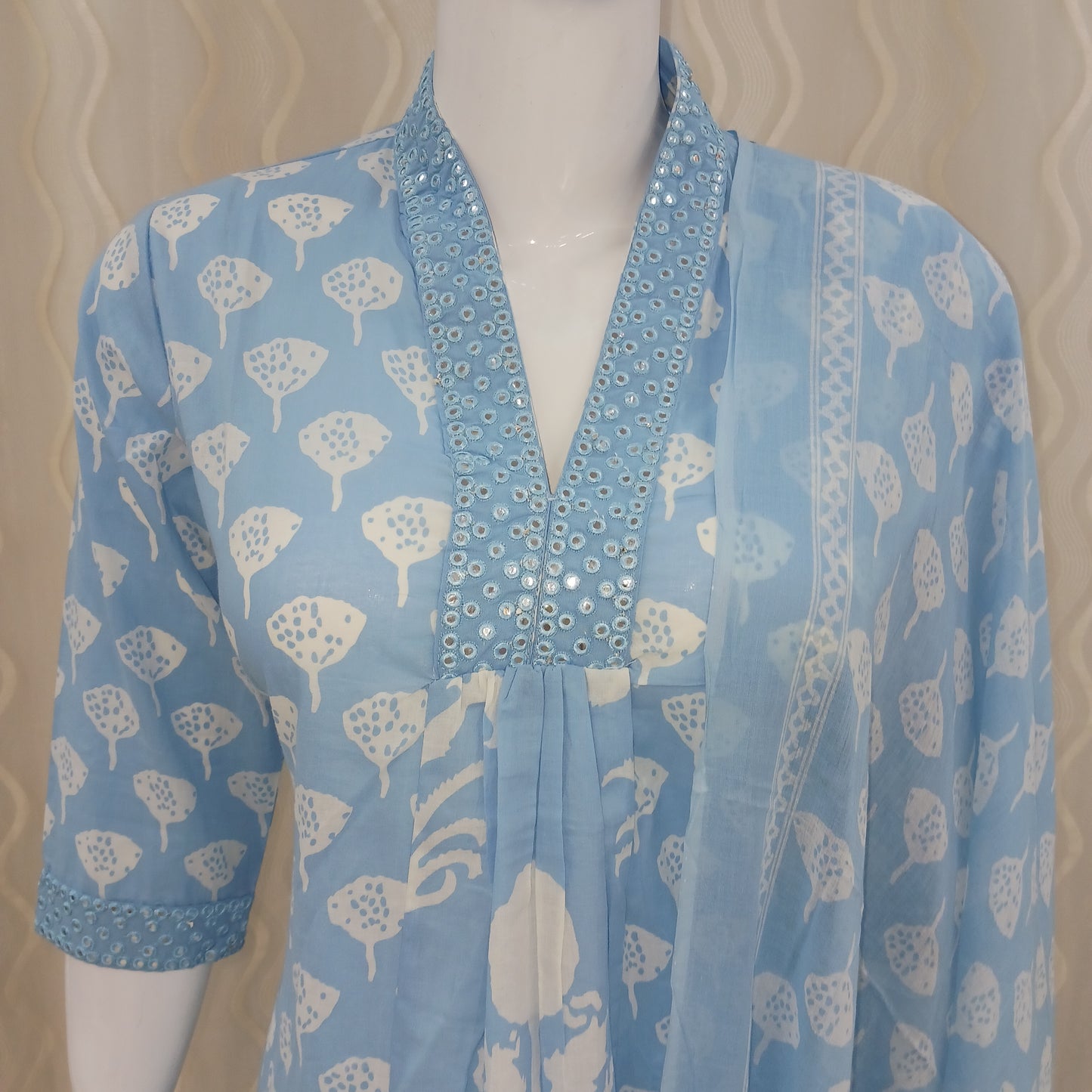 Anarkali Cut 3-Piece Suit with Dupatta and 3/4 Sleeves