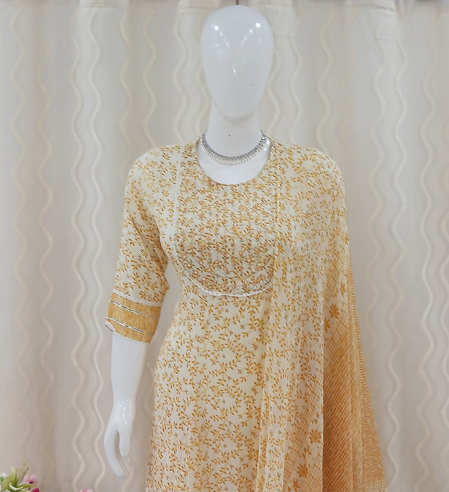 Anarkali Cut 3-Piece Suit with Dupatta and 3/4 Sleeves