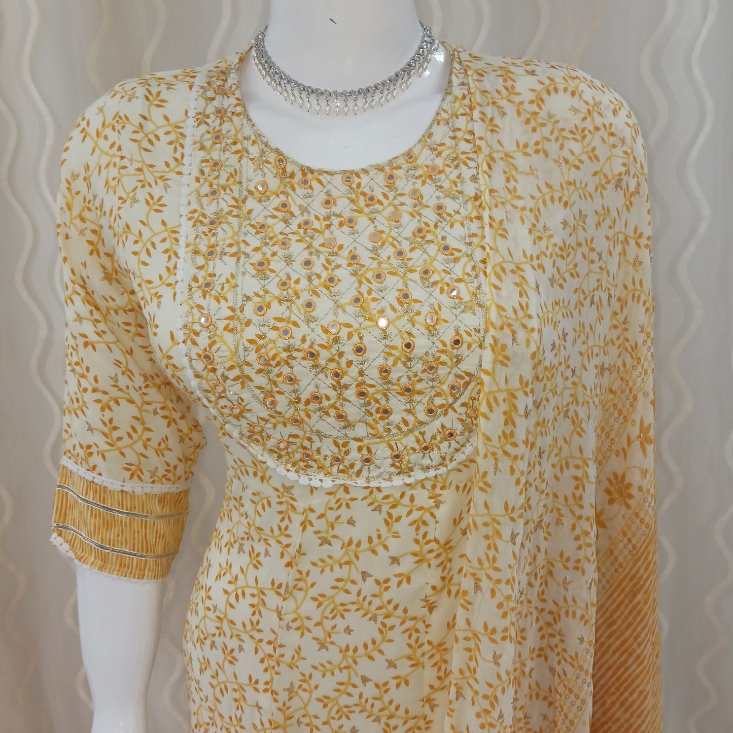 Anarkali Cut 3-Piece Suit with Dupatta and 3/4 Sleeves