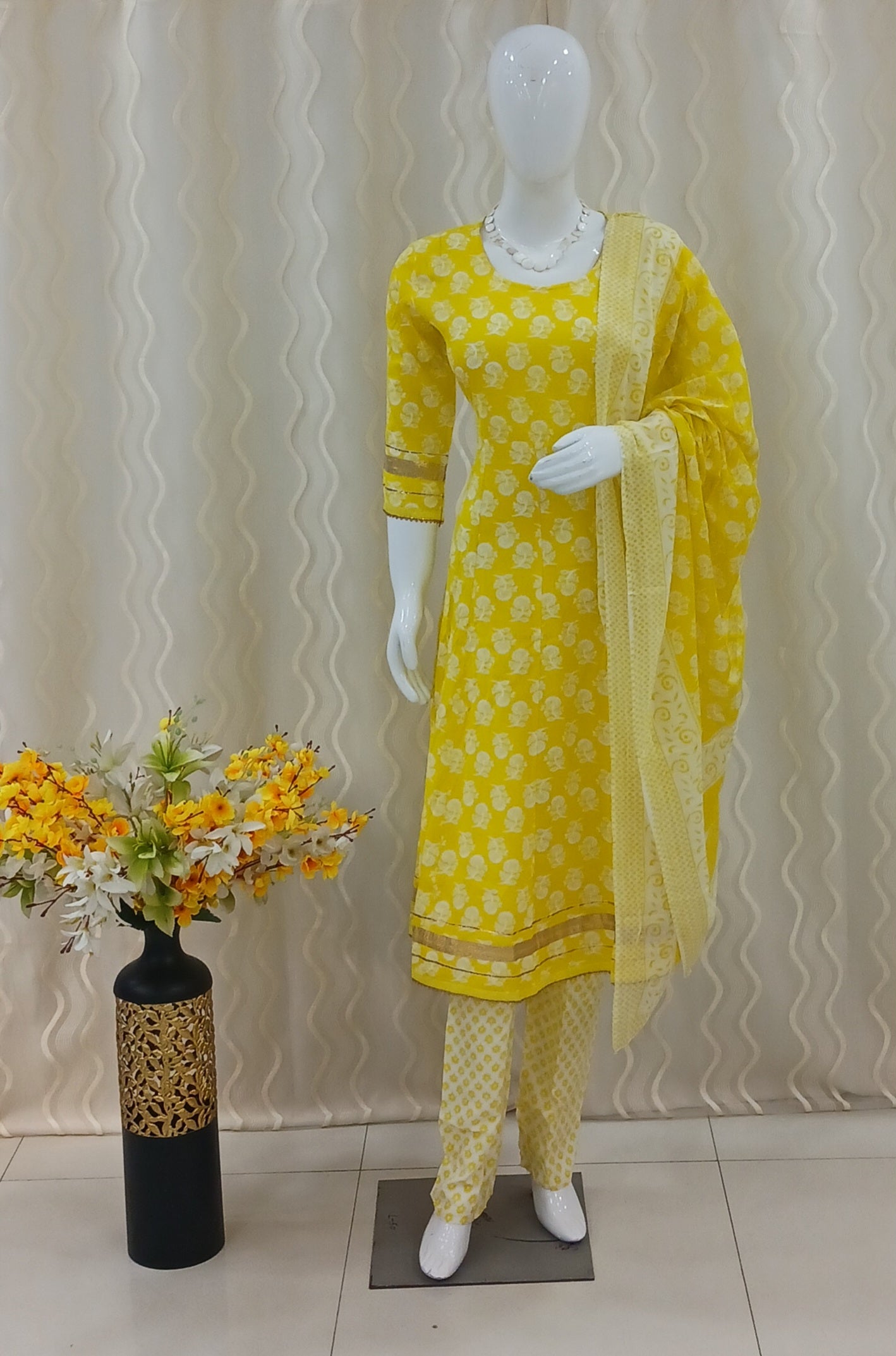 Anarkali Cut 3-Piece Suit with Dupatta and 3/4 Sleeves