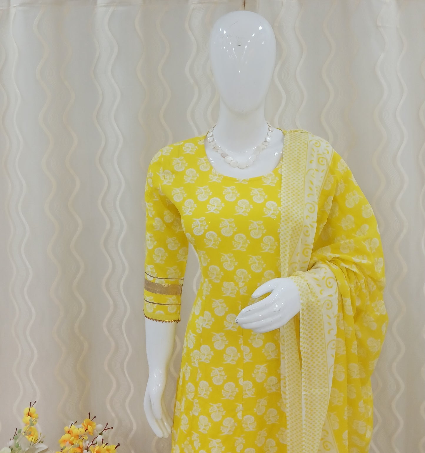 Anarkali Cut 3-Piece Suit with Dupatta and 3/4 Sleeves