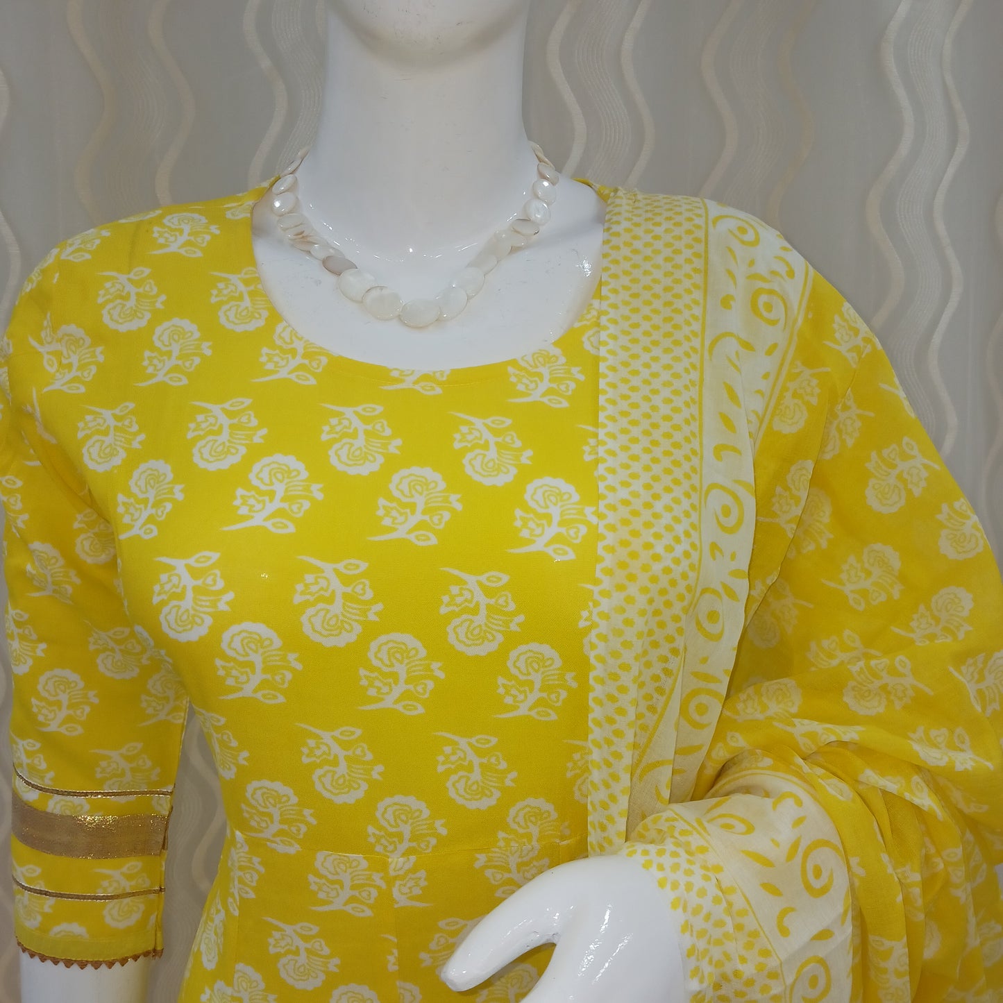 Anarkali Cut 3-Piece Suit with Dupatta and 3/4 Sleeves