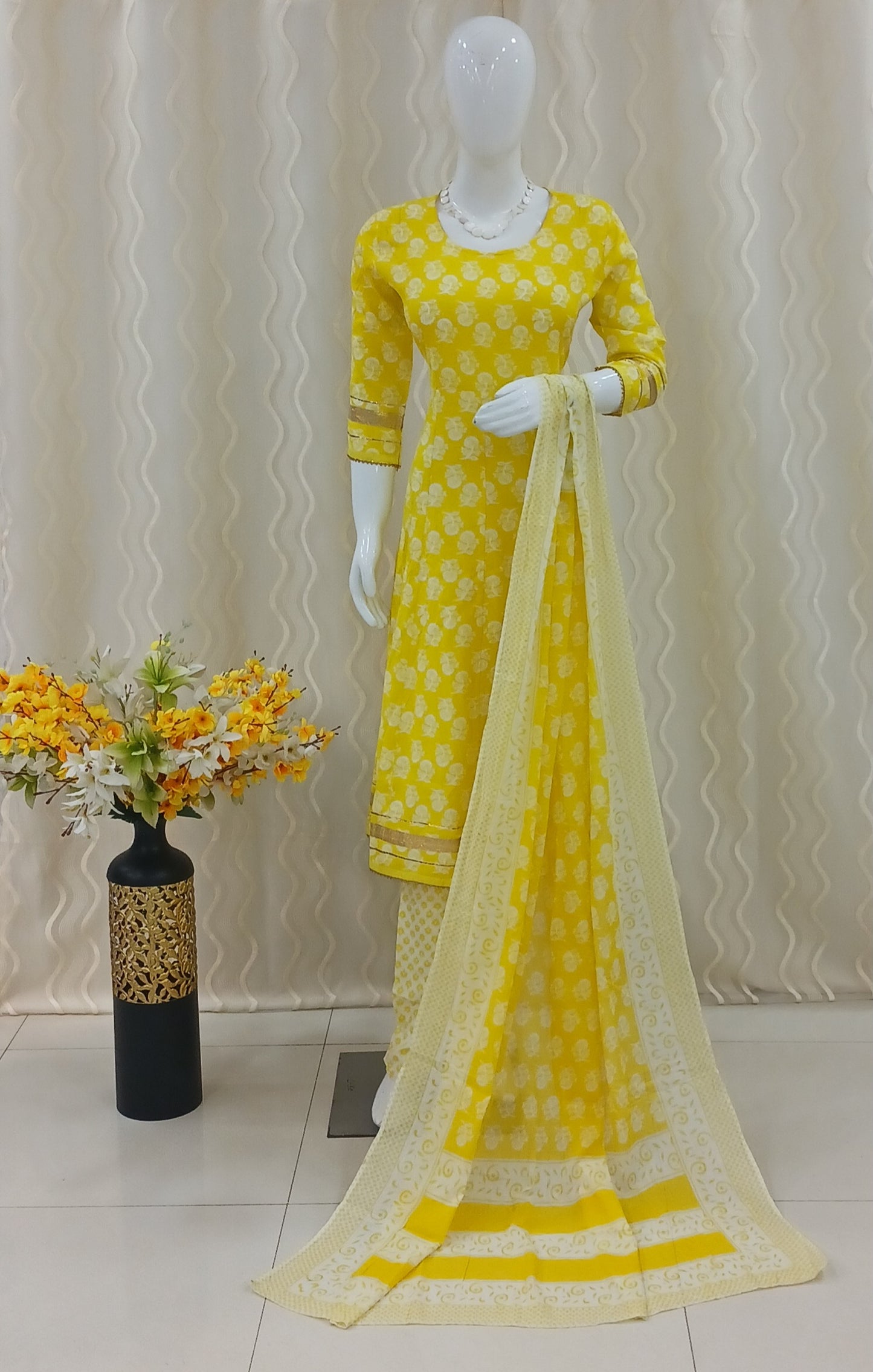 Anarkali Cut 3-Piece Suit with Dupatta and 3/4 Sleeves