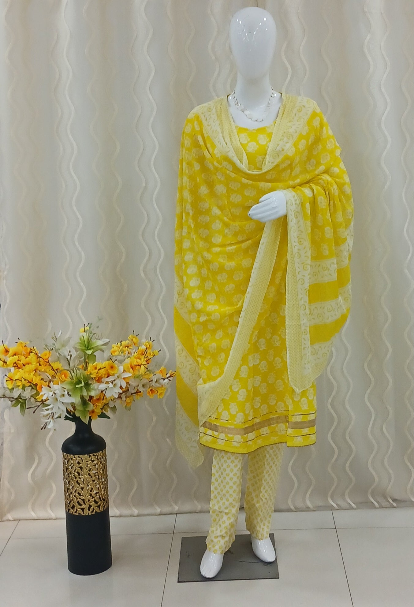 Anarkali Cut 3-Piece Suit with Dupatta and 3/4 Sleeves