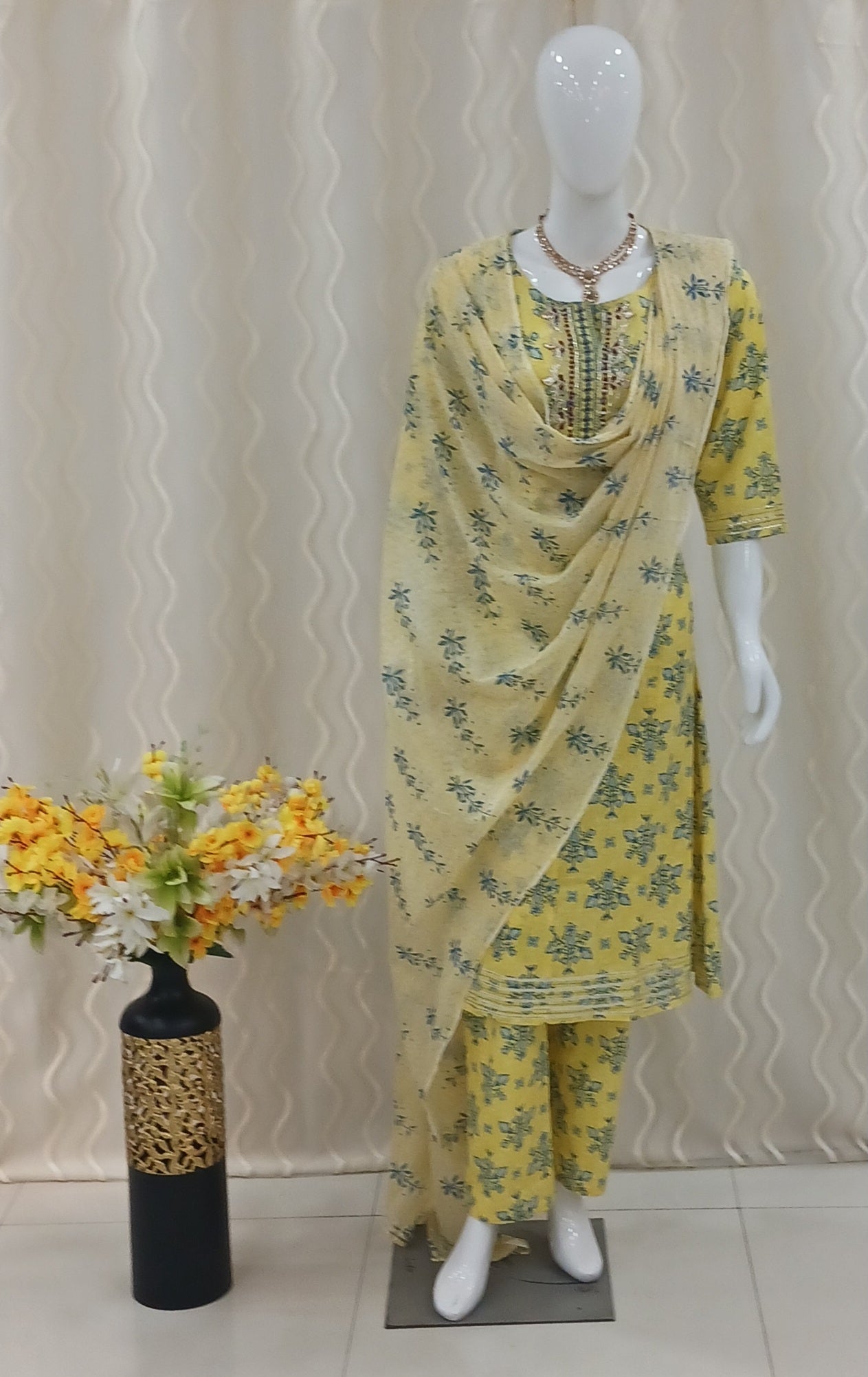 Anarkali Cut 3-Piece Suit with Dupatta and 3/4 Sleeves