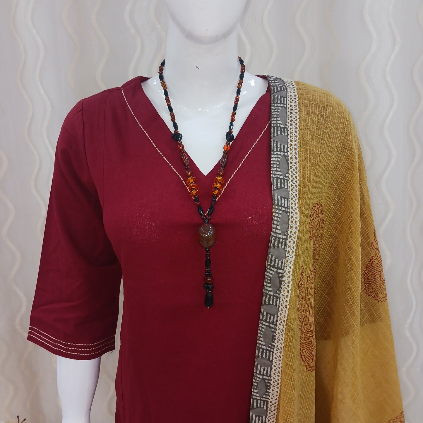Straight Cut Patiyala Pant 3-Piece Suit with Dupatta and 3/4 Sleeves