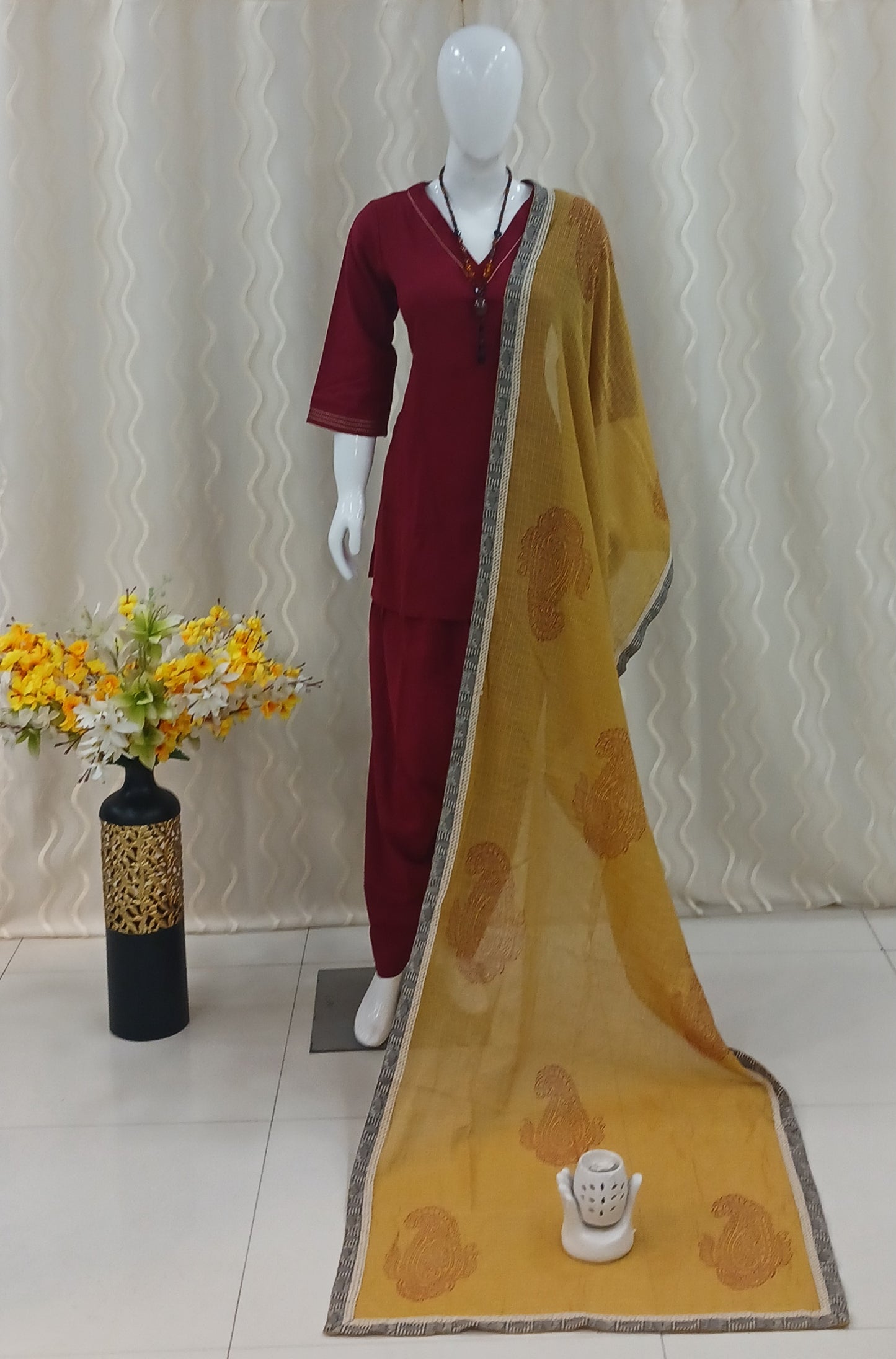Straight Cut Patiyala Pant 3-Piece Suit with Dupatta and 3/4 Sleeves