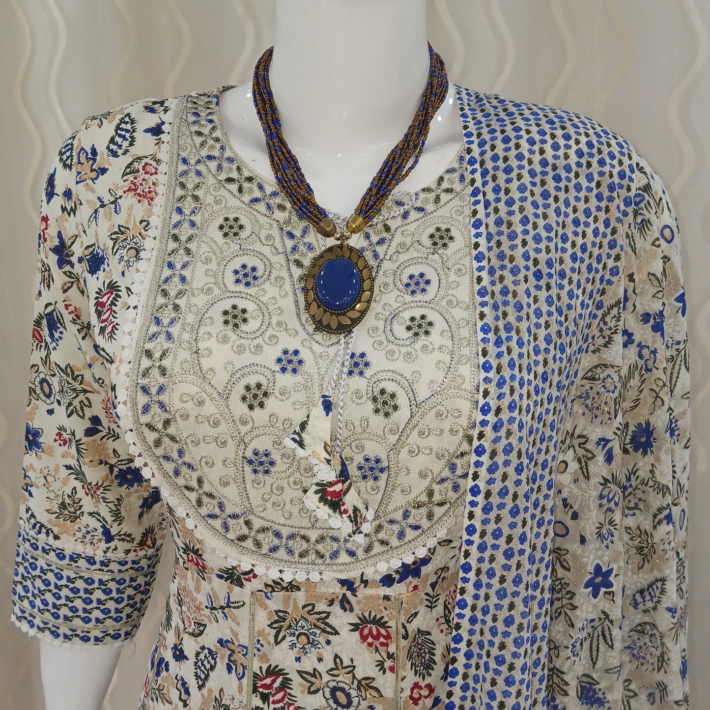 Anarkali Cut 3-Piece Suit with Dupatta and 3/4 Sleeves