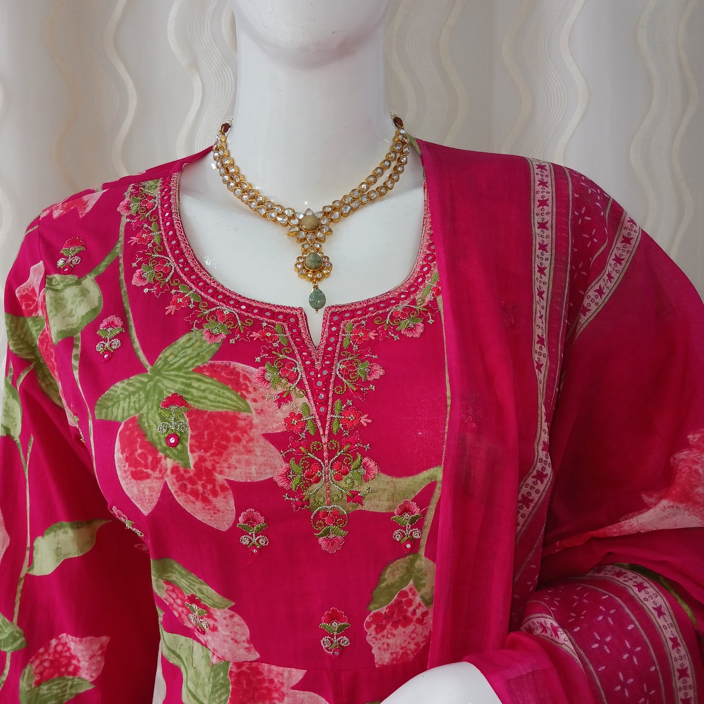Anarkali Cut 3-Piece Suit with Dupatta and 3/4 Sleeves