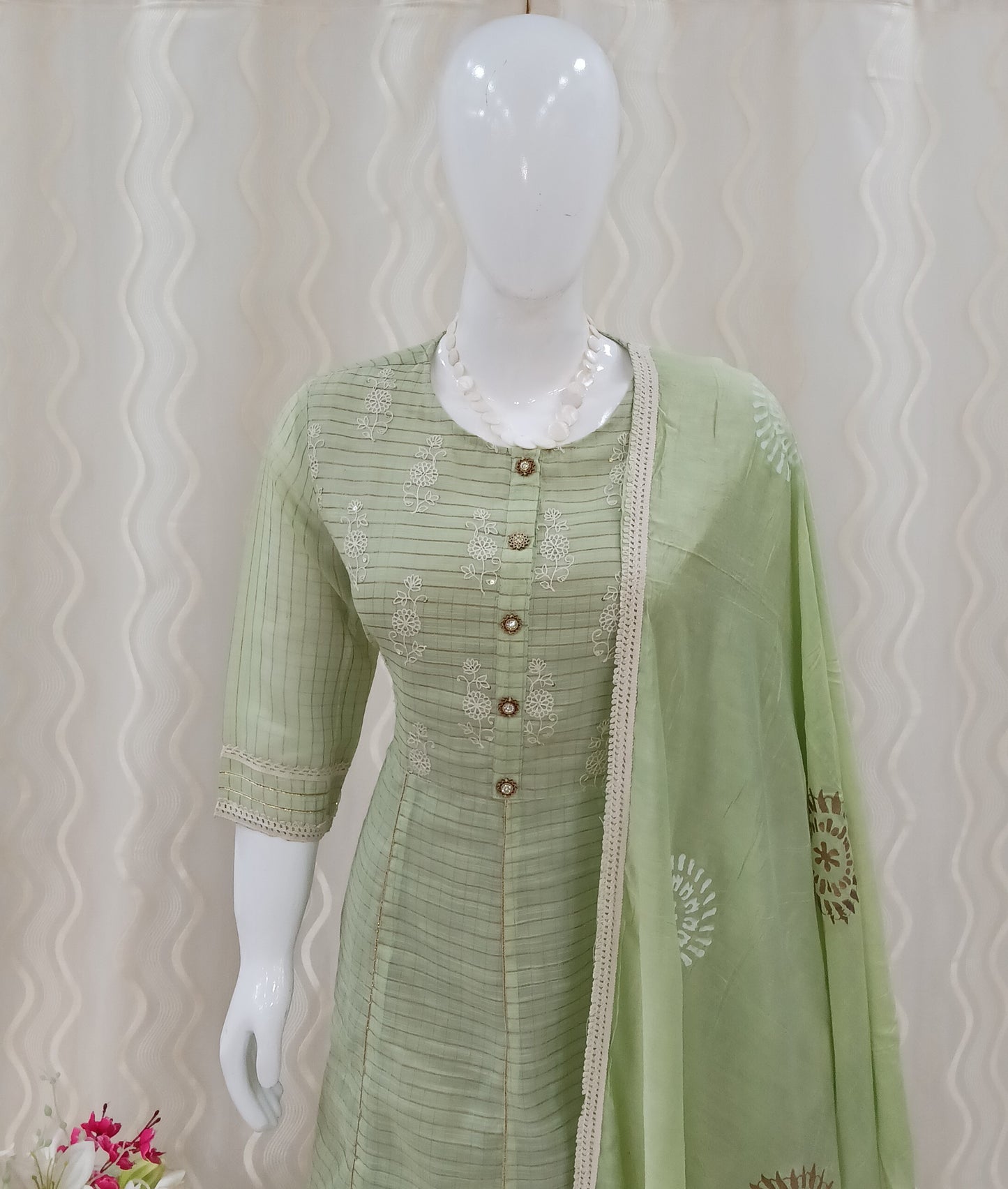 Anarkali Cut 3-Piece Suit with Dupatta and 3/4 Sleeves