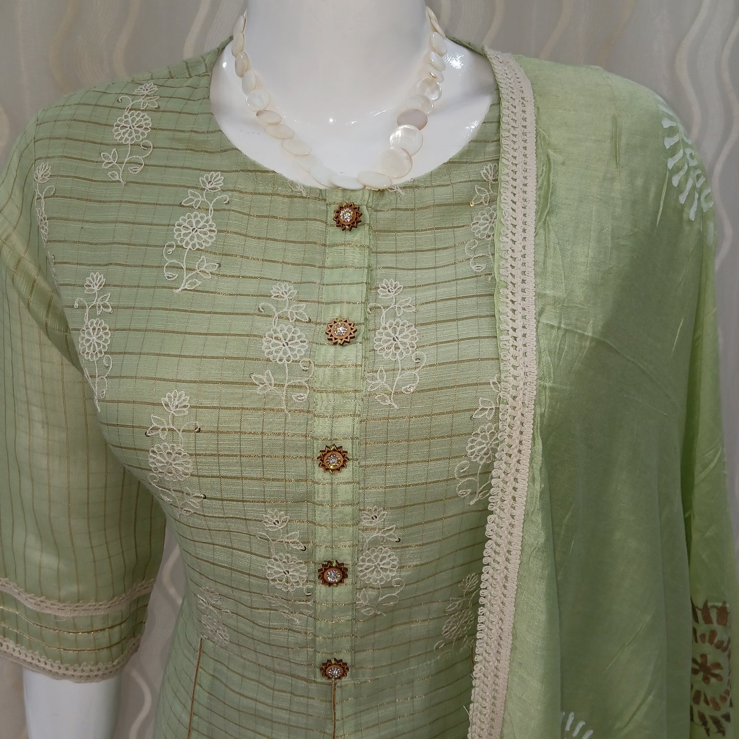 Anarkali Cut 3-Piece Suit with Dupatta and 3/4 Sleeves