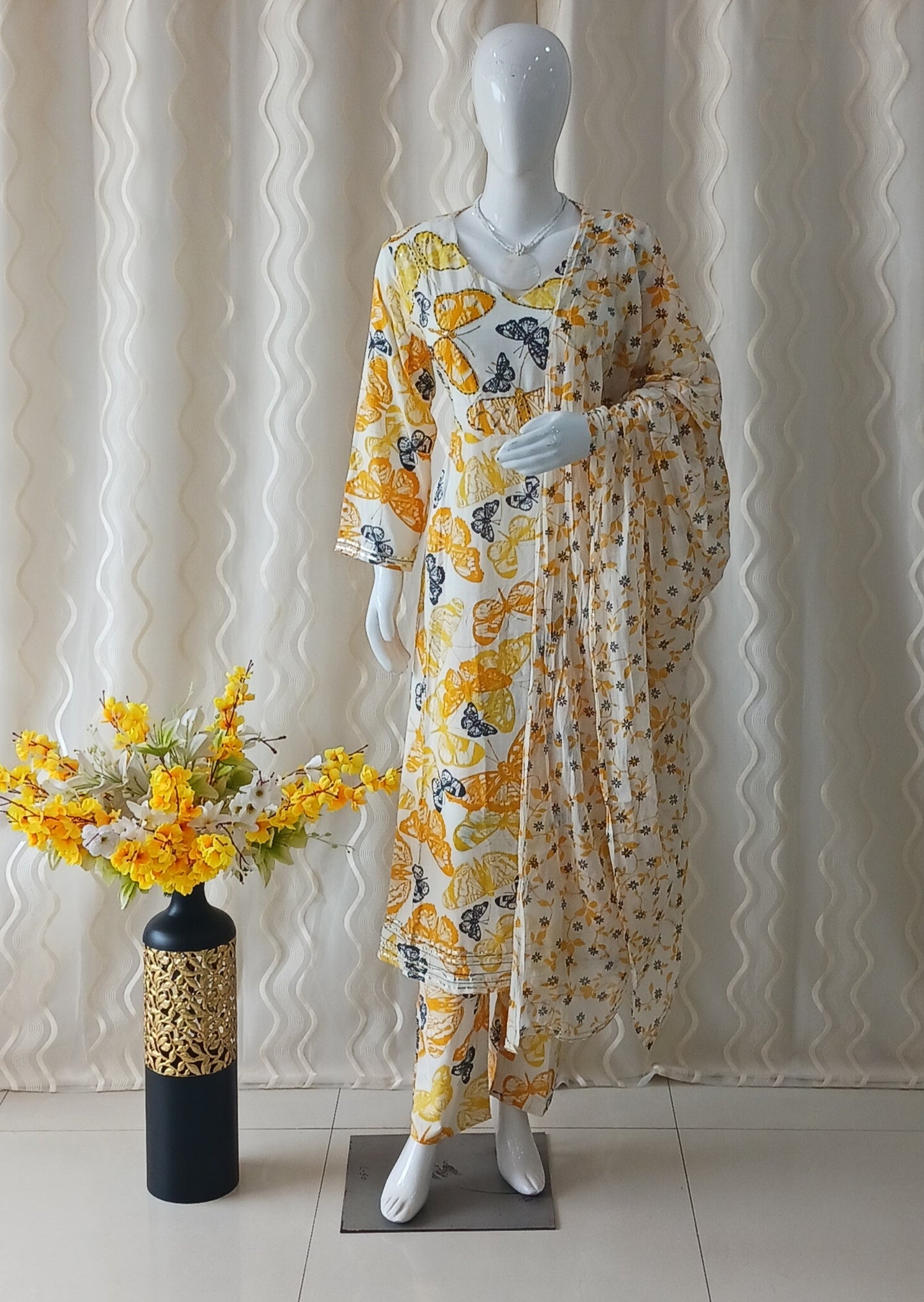 Anarkali 3-Piece Suit with Dupatta and 3/4 Sleeves