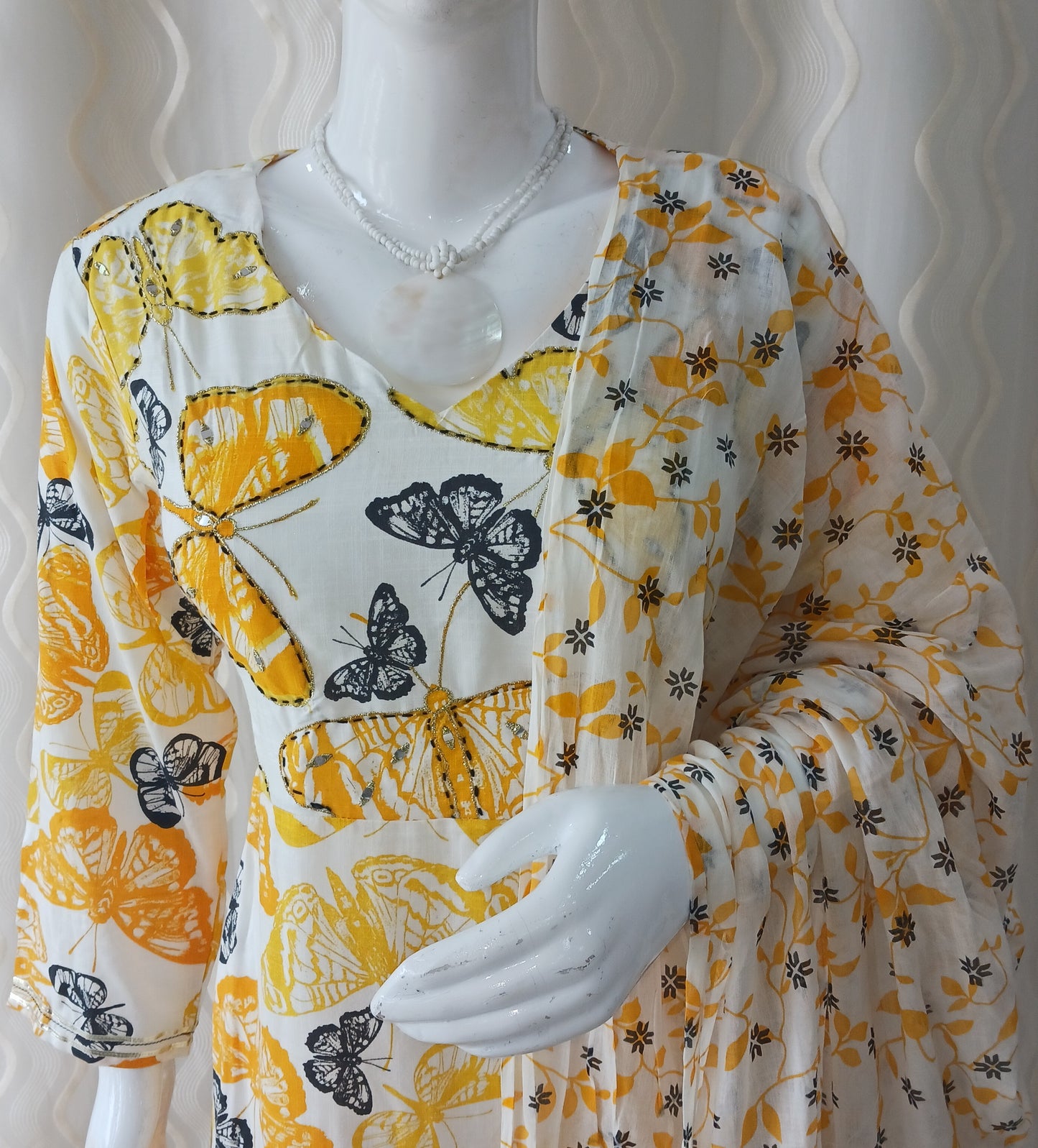 Anarkali 3-Piece Suit with Dupatta and 3/4 Sleeves