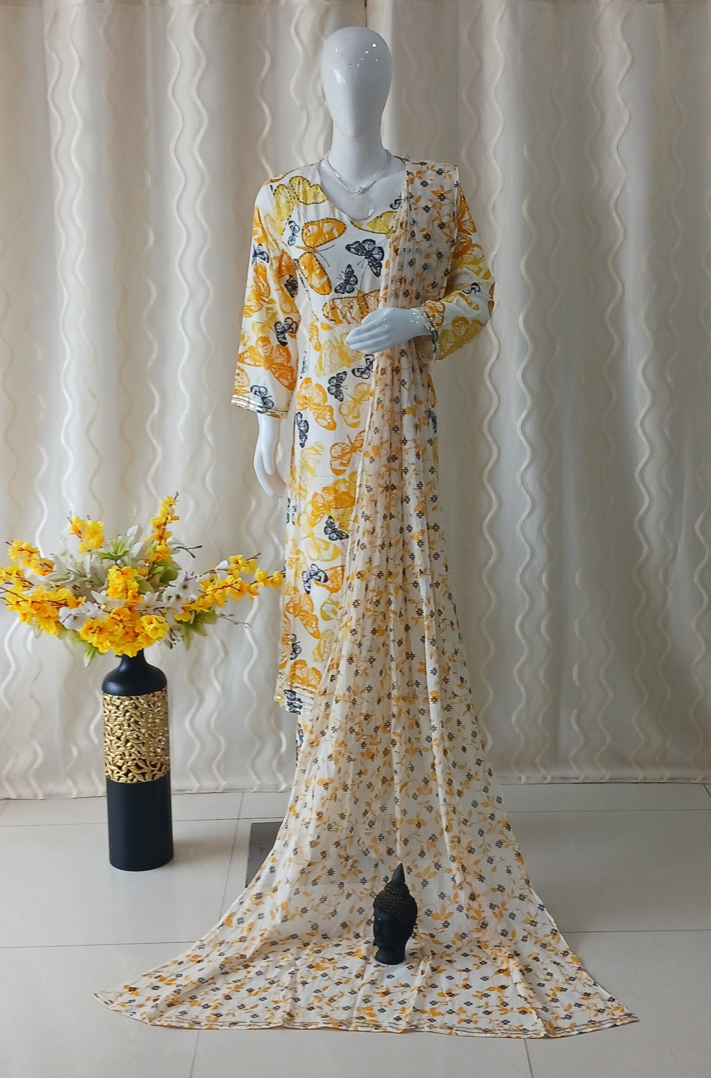 Anarkali 3-Piece Suit with Dupatta and 3/4 Sleeves
