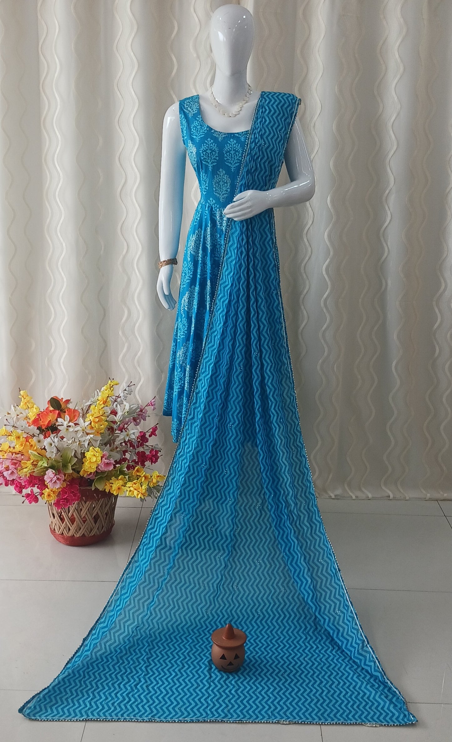Anarkali 3-Piece Suit with Dupatta and Sleeveless