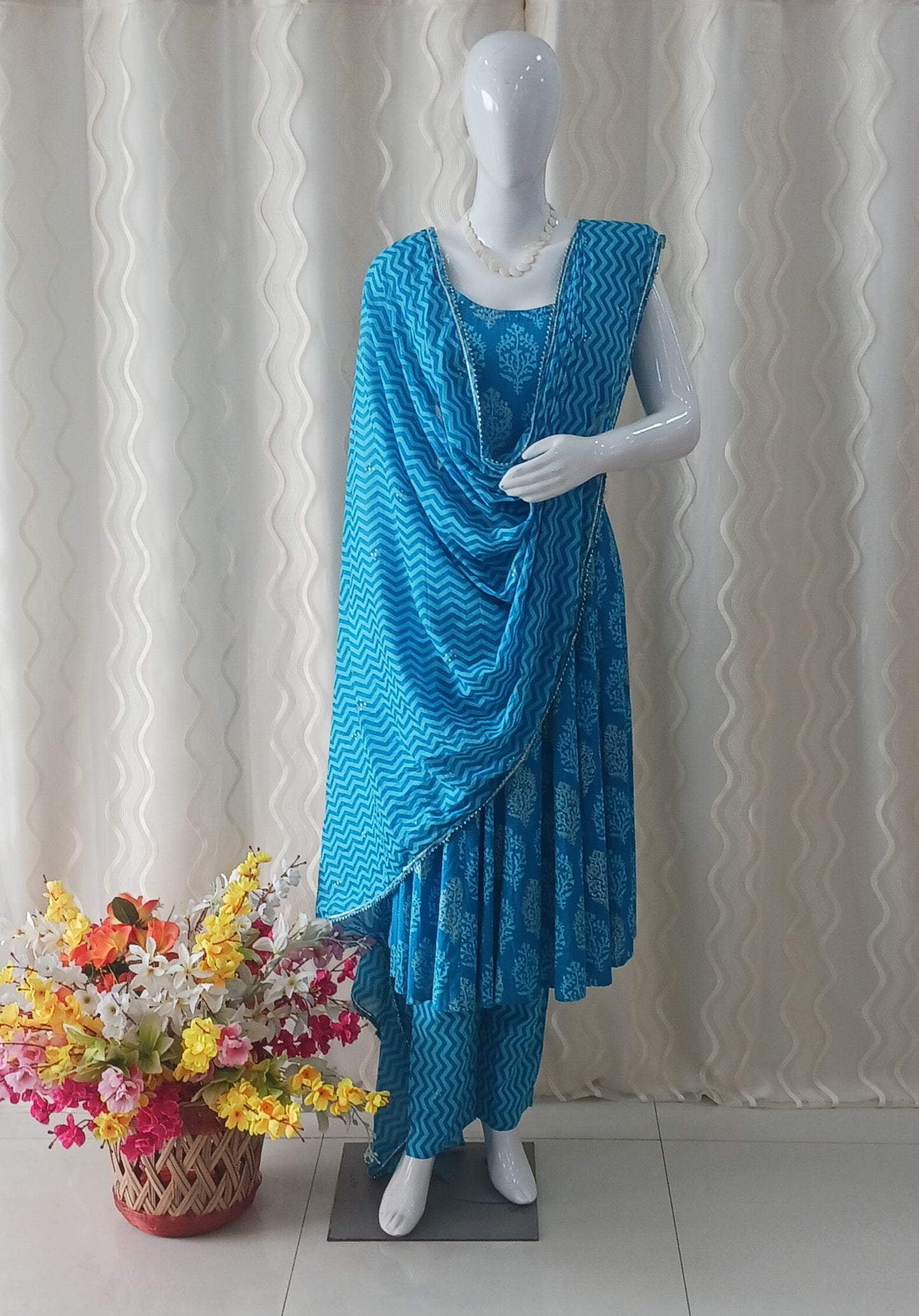 Anarkali 3-Piece Suit with Dupatta and Sleeveless