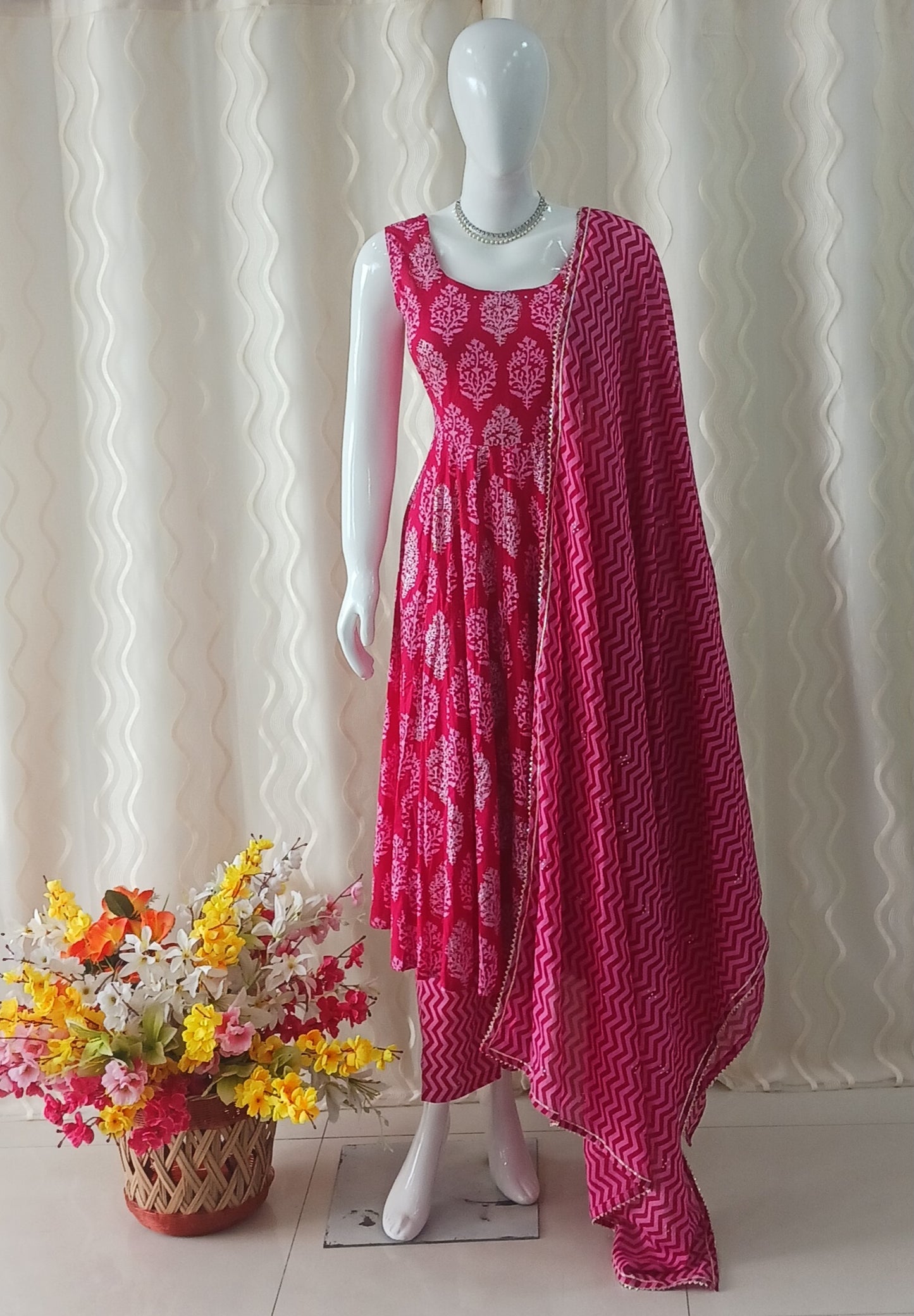 Anarkali 3-Piece Suit with Dupatta and Sleeveless