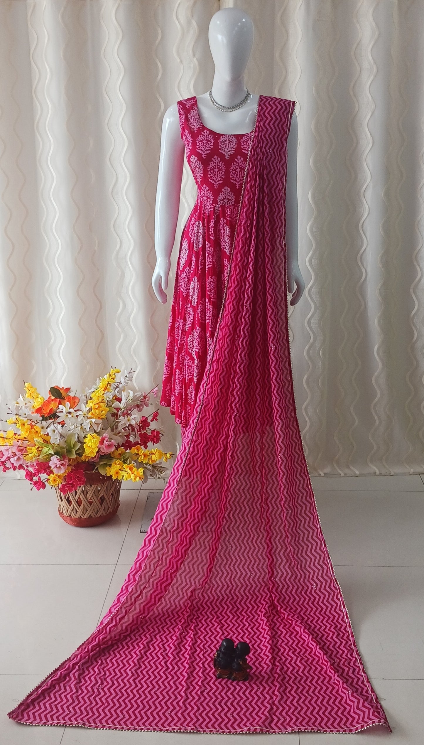 Anarkali 3-Piece Suit with Dupatta and Sleeveless