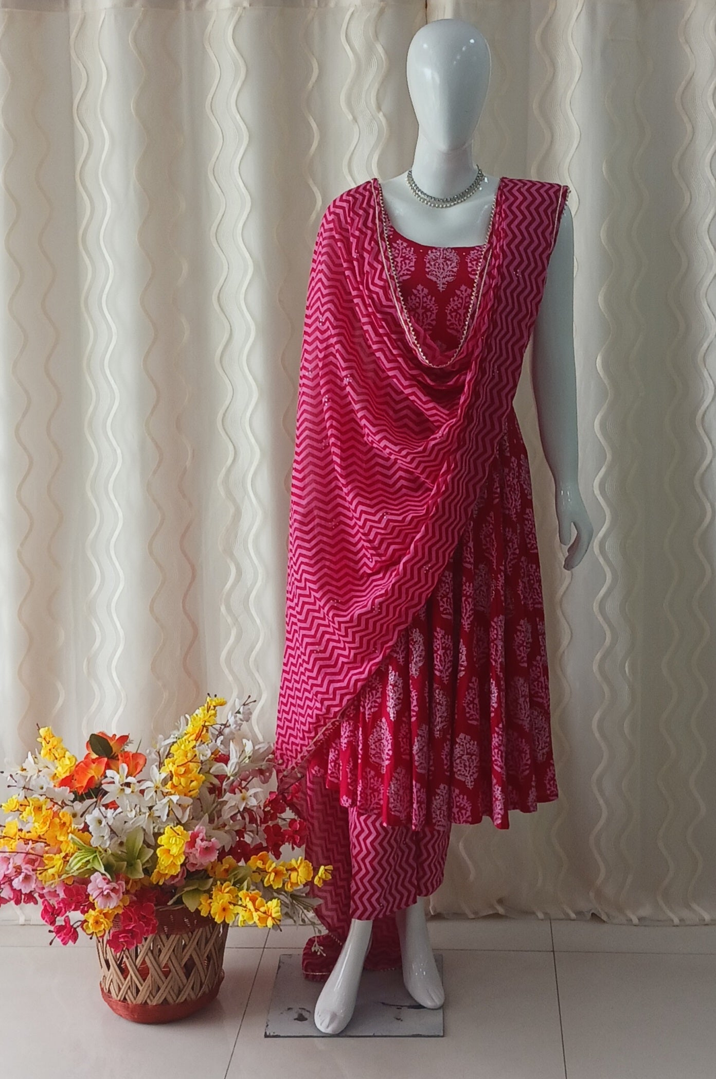Anarkali 3-Piece Suit with Dupatta and Sleeveless