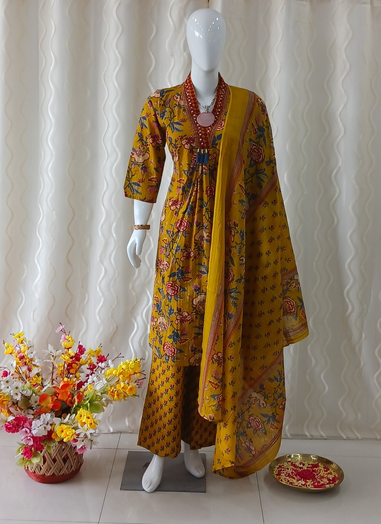 Anarkali 3-Piece Suit with Dupatta and 3/4 Sleeves