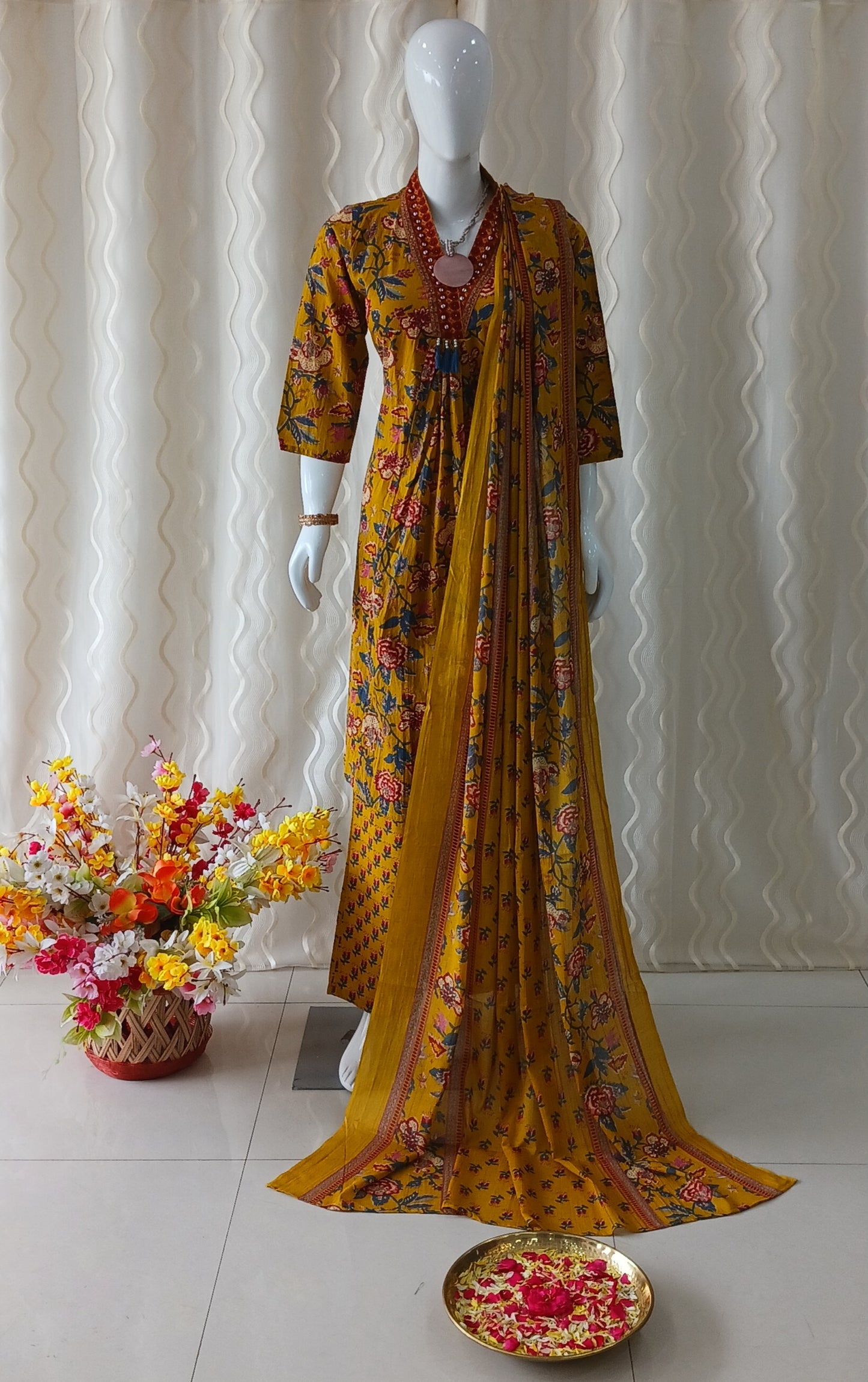 Anarkali 3-Piece Suit with Dupatta and 3/4 Sleeves