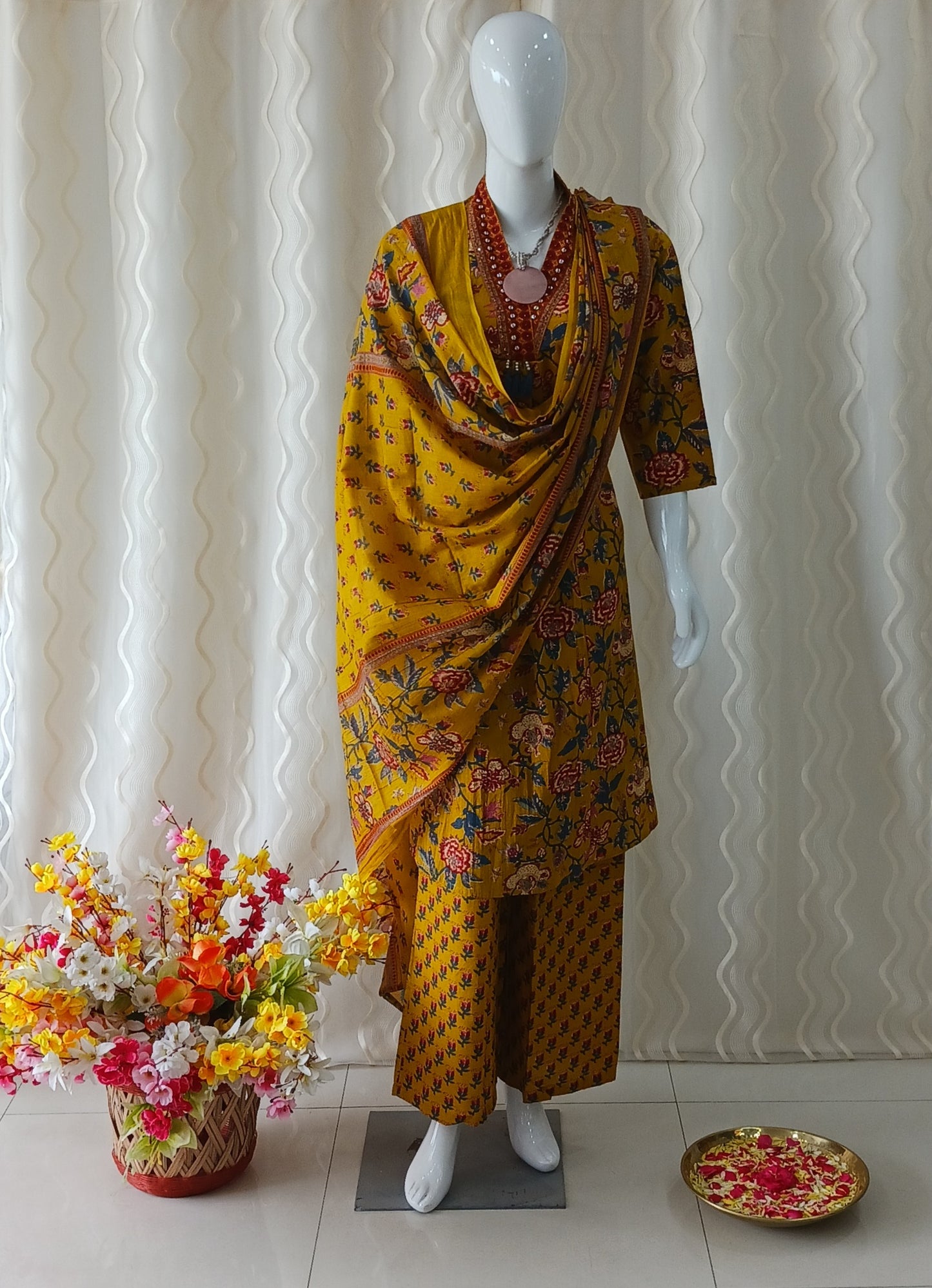 Anarkali 3-Piece Suit with Dupatta and 3/4 Sleeves