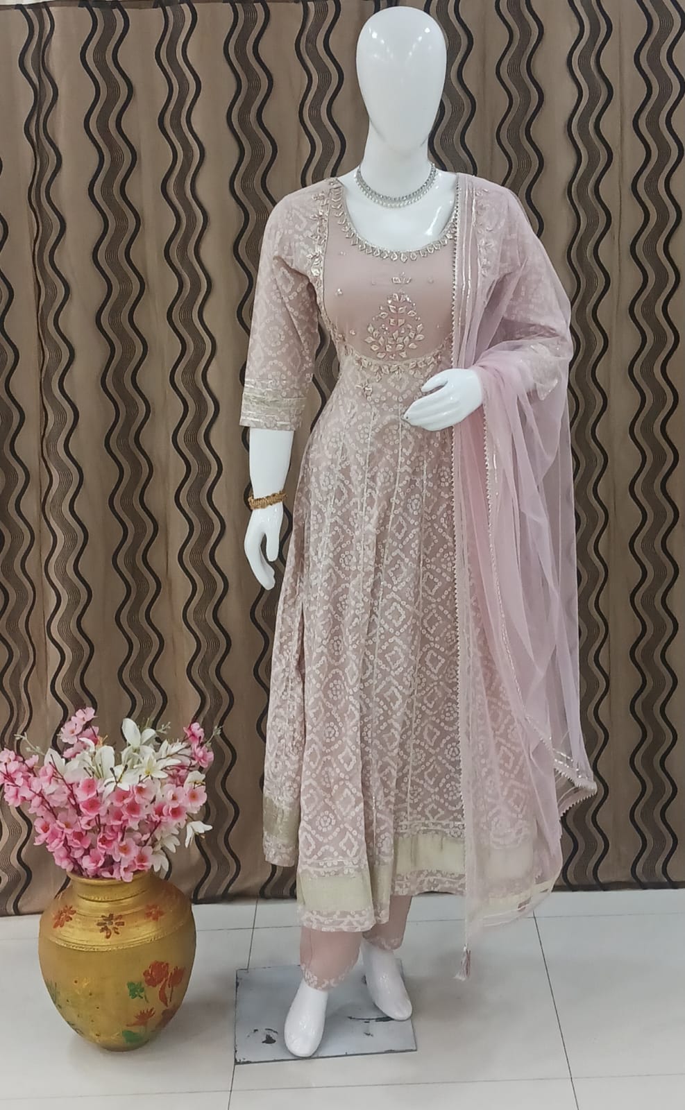 Anarkali Full Flair 3-piece suit with Net Dupatta