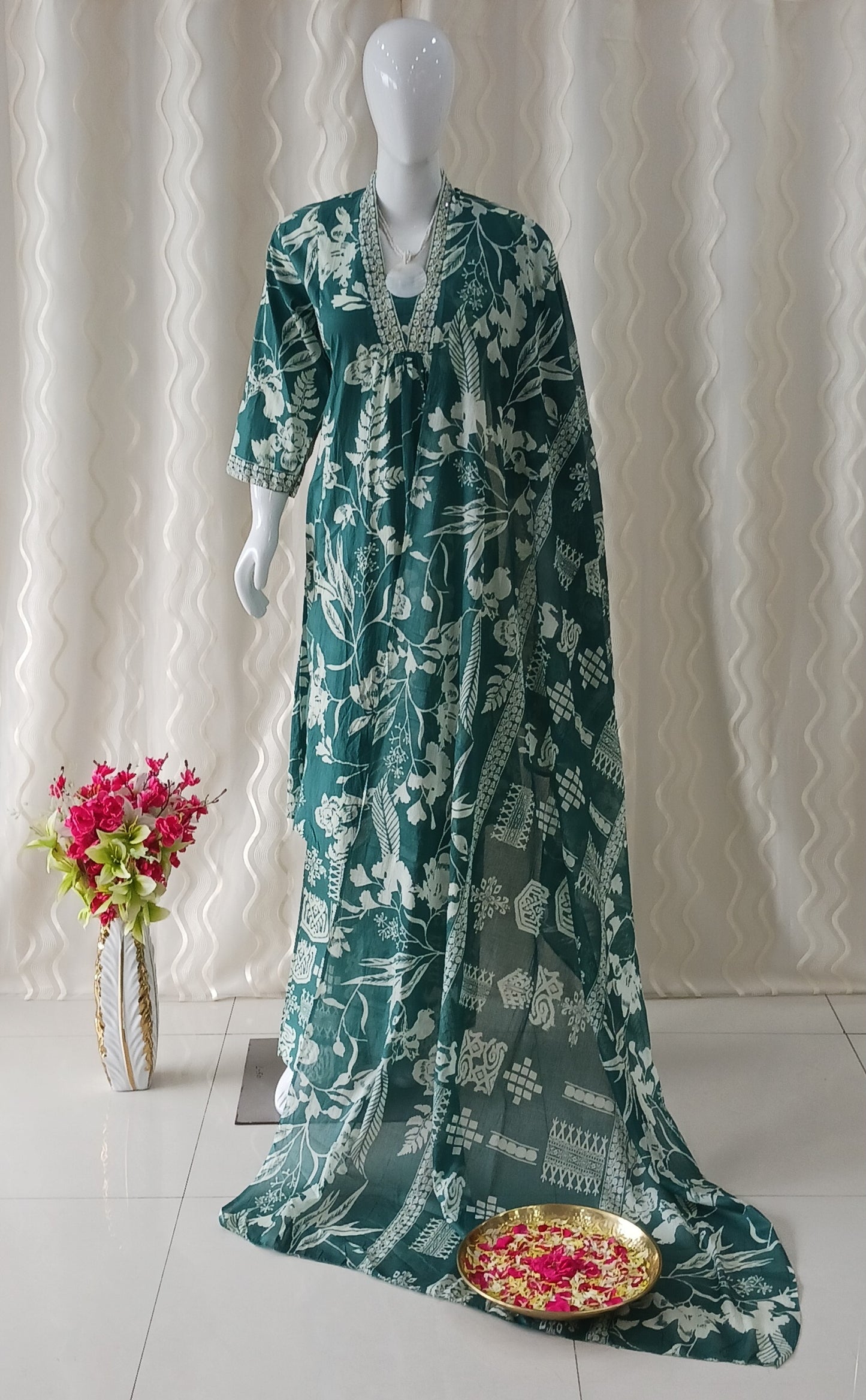 Anarkali 3-Piece Suit with Dupatta and 3/4 Sleeves