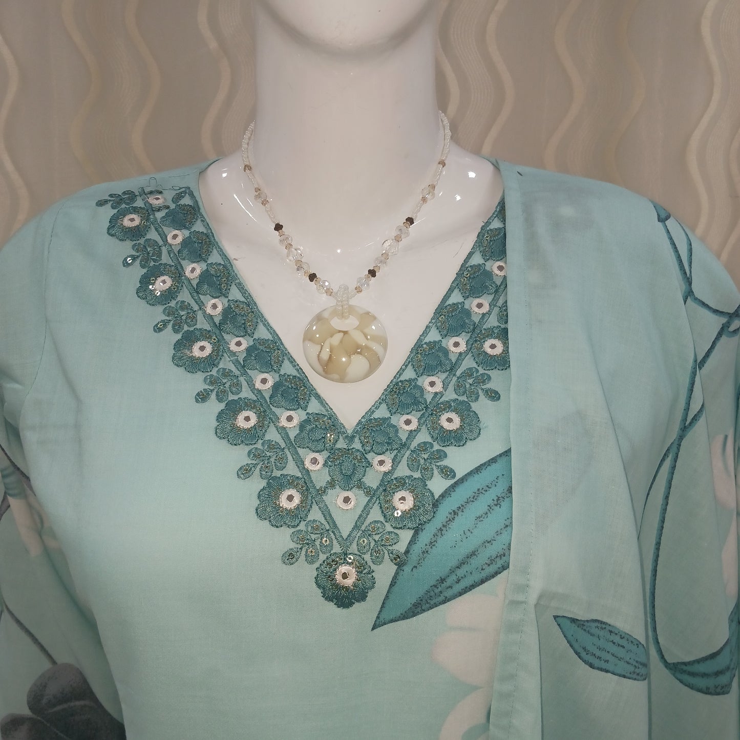 Straight Cut 3-Piece Suit with Dupatta and 3/4 Sleeves