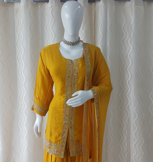 Straight Cut Kaftan Pant 3-Piece Suit with Dupatta and 3/4 Sleeves
