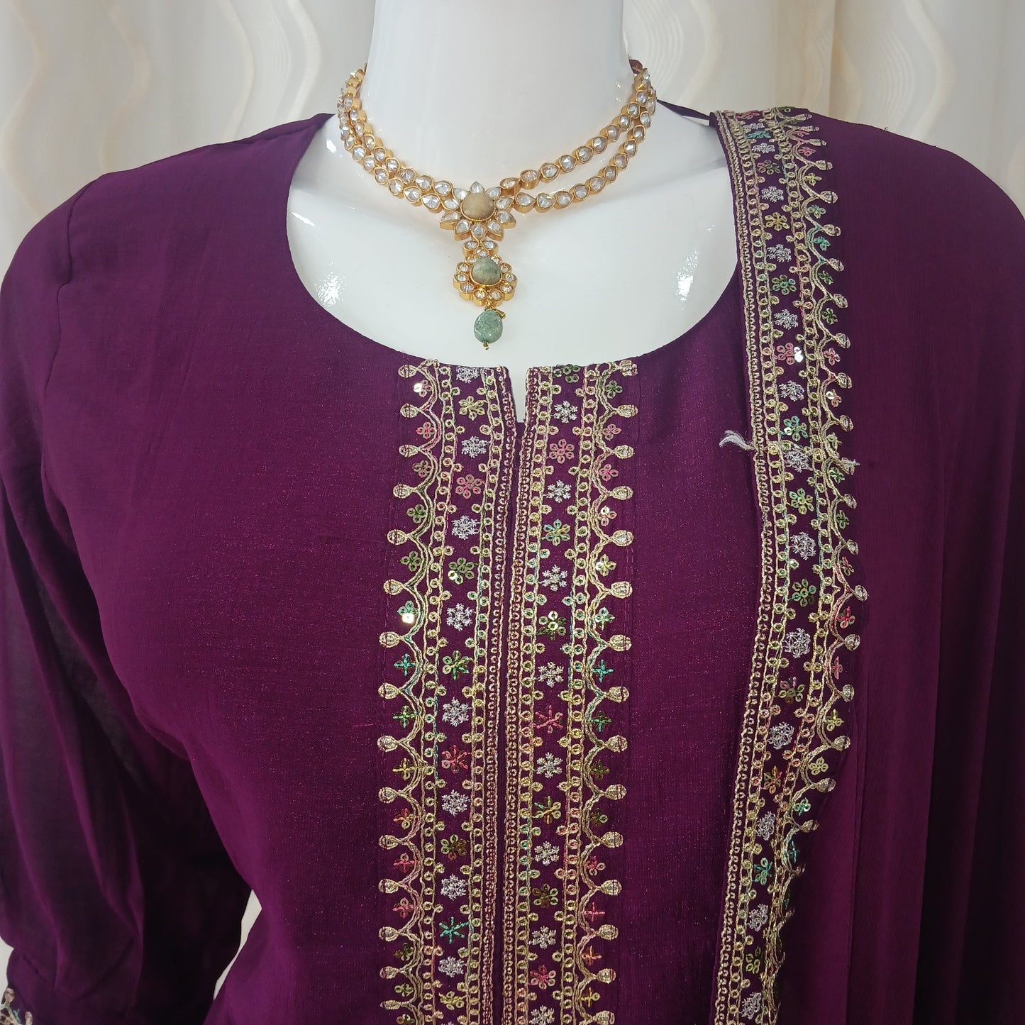 Straight Cut Kaftan Pant 3-Piece Suit with Dupatta and 3/4 Sleeves