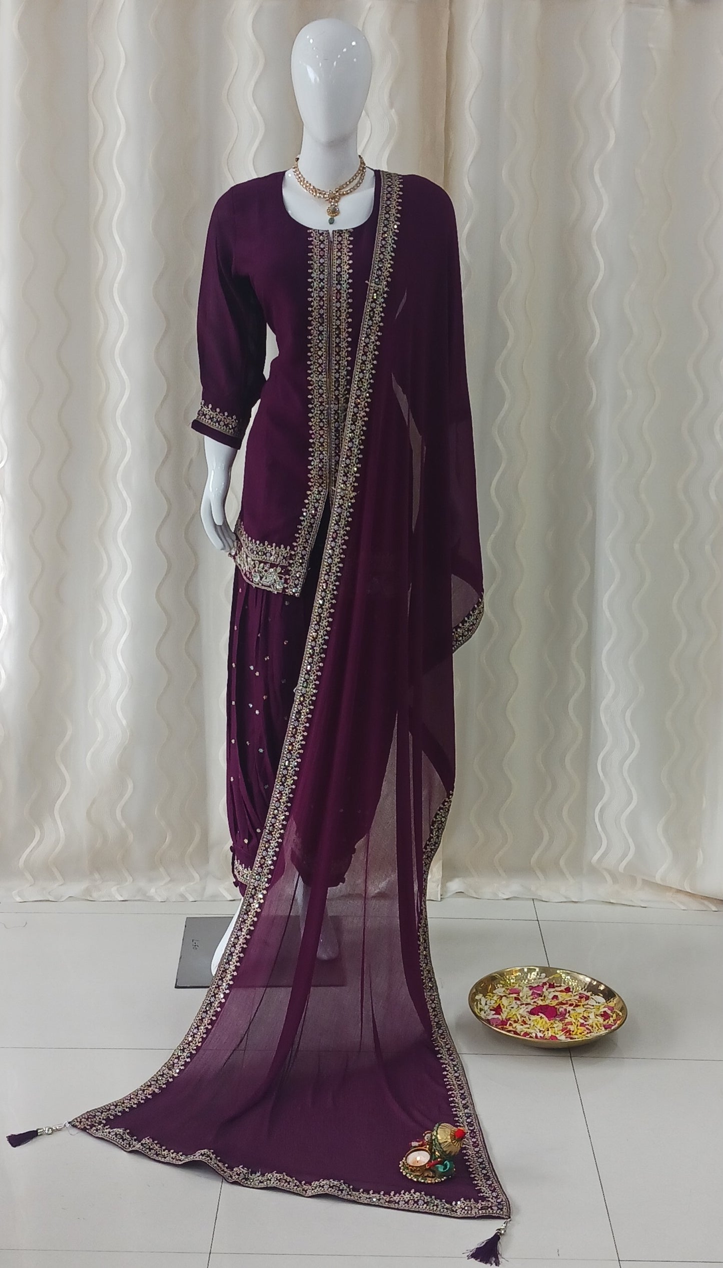 Straight Cut Kaftan Pant 3-Piece Suit with Dupatta and 3/4 Sleeves