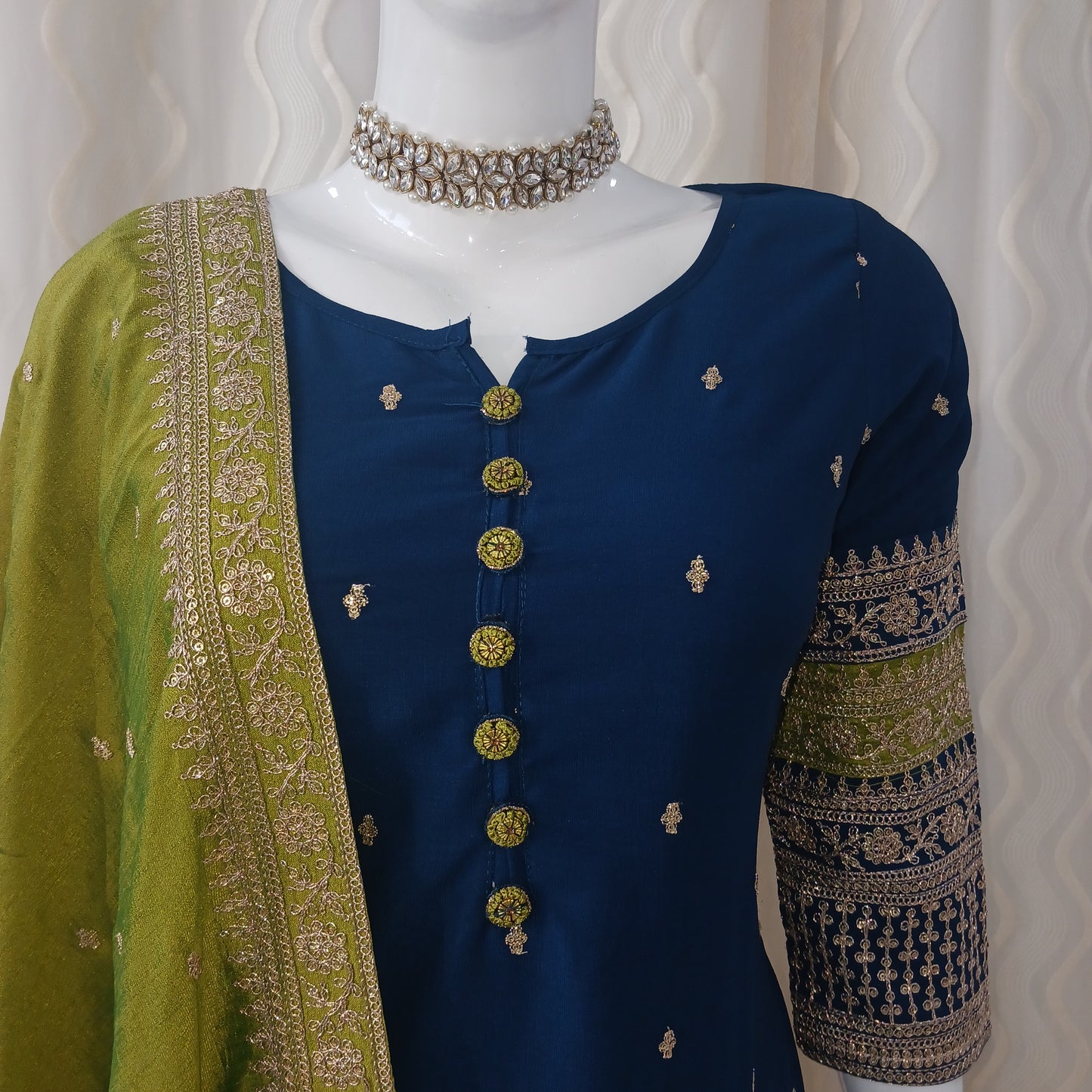 Straight Cut 3-Piece Suit with Dupatta and Full Sleeves